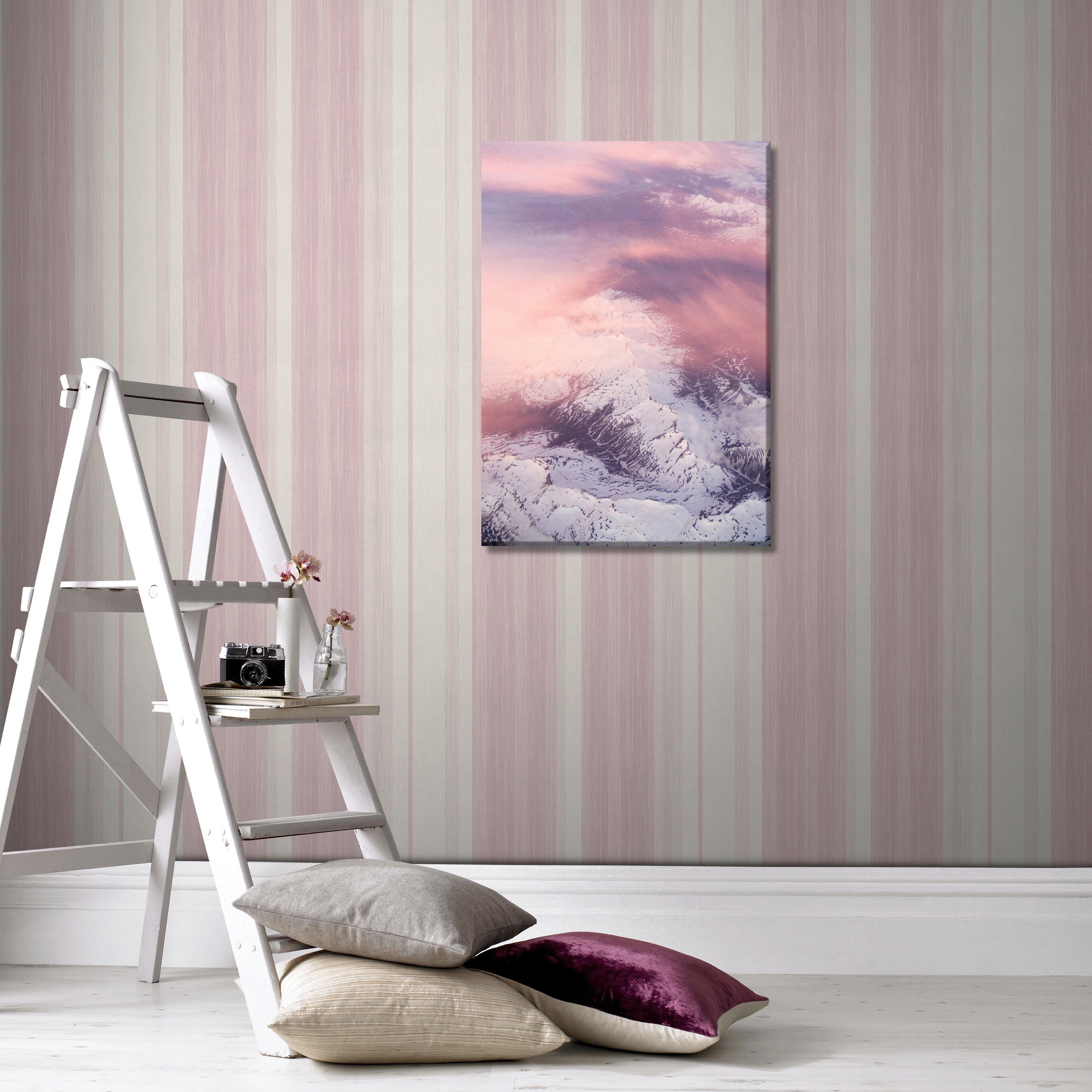 Art for the home Vliestapete Streifen, aufgeschäumt, Streifen, (1 St), Rosa/Weiss - 10m x 53 cm