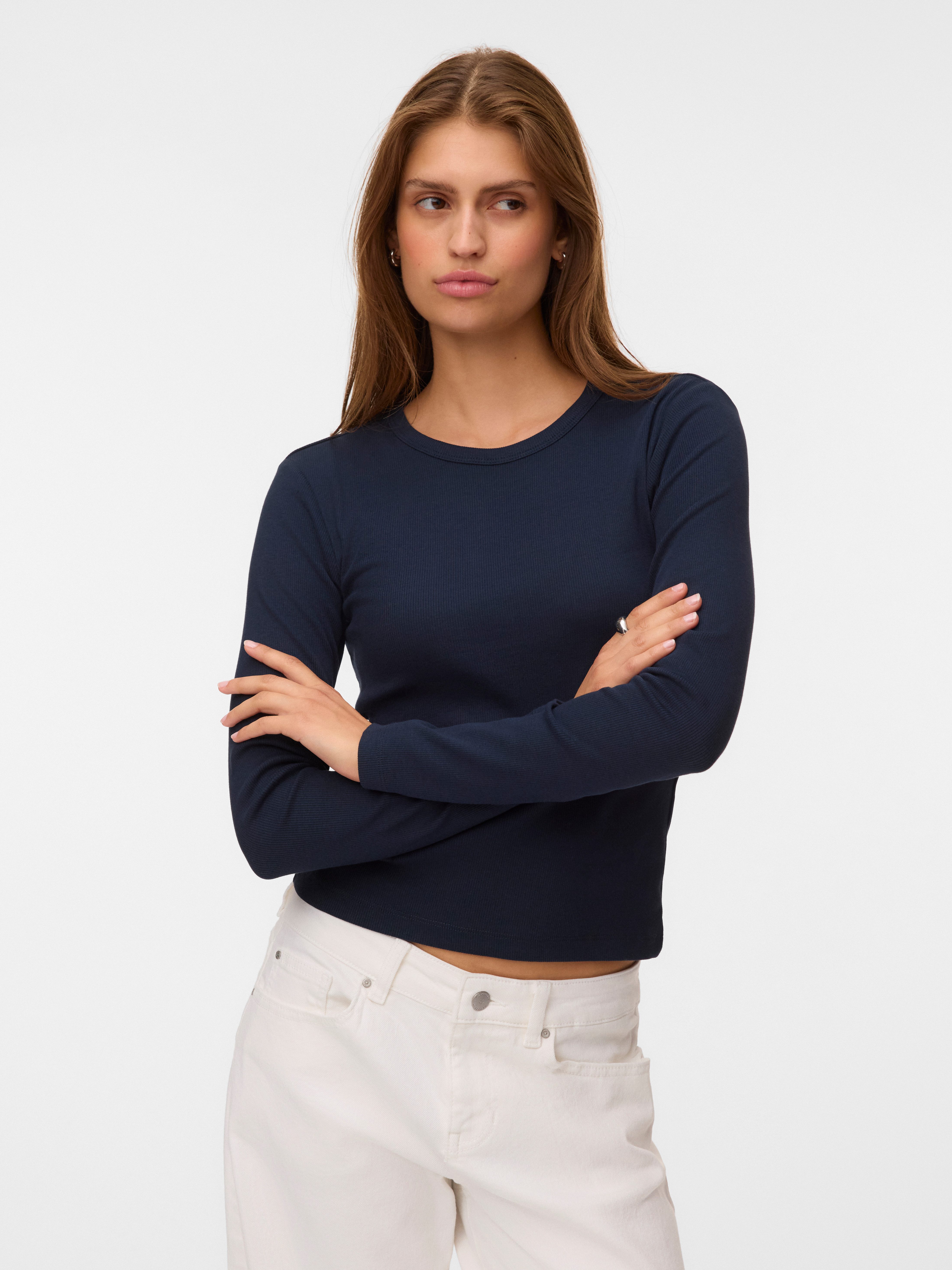 Vero Moda Langarmshirt VMCHLOE LS SHORT TOP JRS NOOS Baumwollmischung, slim fit