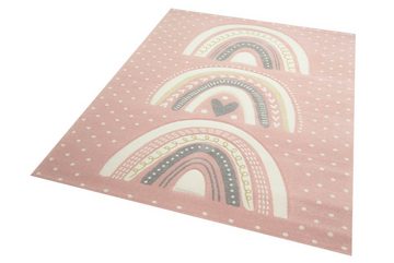 Kinderteppich Kinderteppich Herz Regenbogen rosa grau, TeppichHome24, rechteckig, Höhe: 1.3 mm