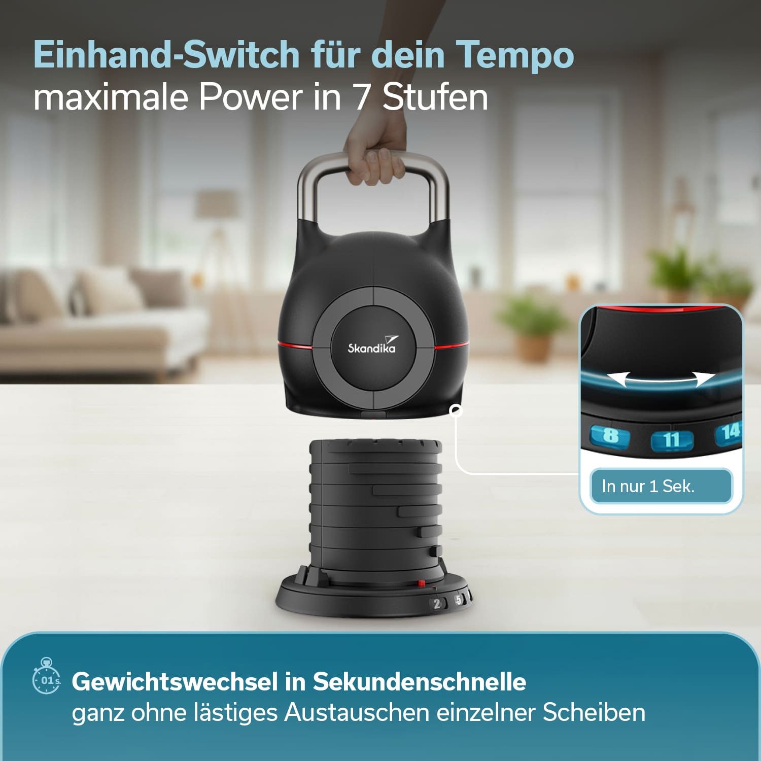 Skandika Dumbbell Paino, Kugelhantel verstellbar, 7 Stufen, 2 bis 20 kg, Hantel, All-in-One Design, Schneller Gewichte Wechsel, Kompakt, Dumbbell