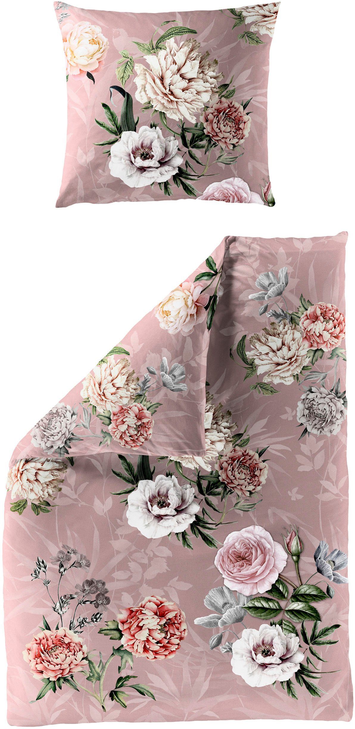 BIERBAUM Bettwäsche 5281, Mako-Satin, 2 teilig, Mako-Satin, 100 % Baumwolle, pflegeleicht, floral