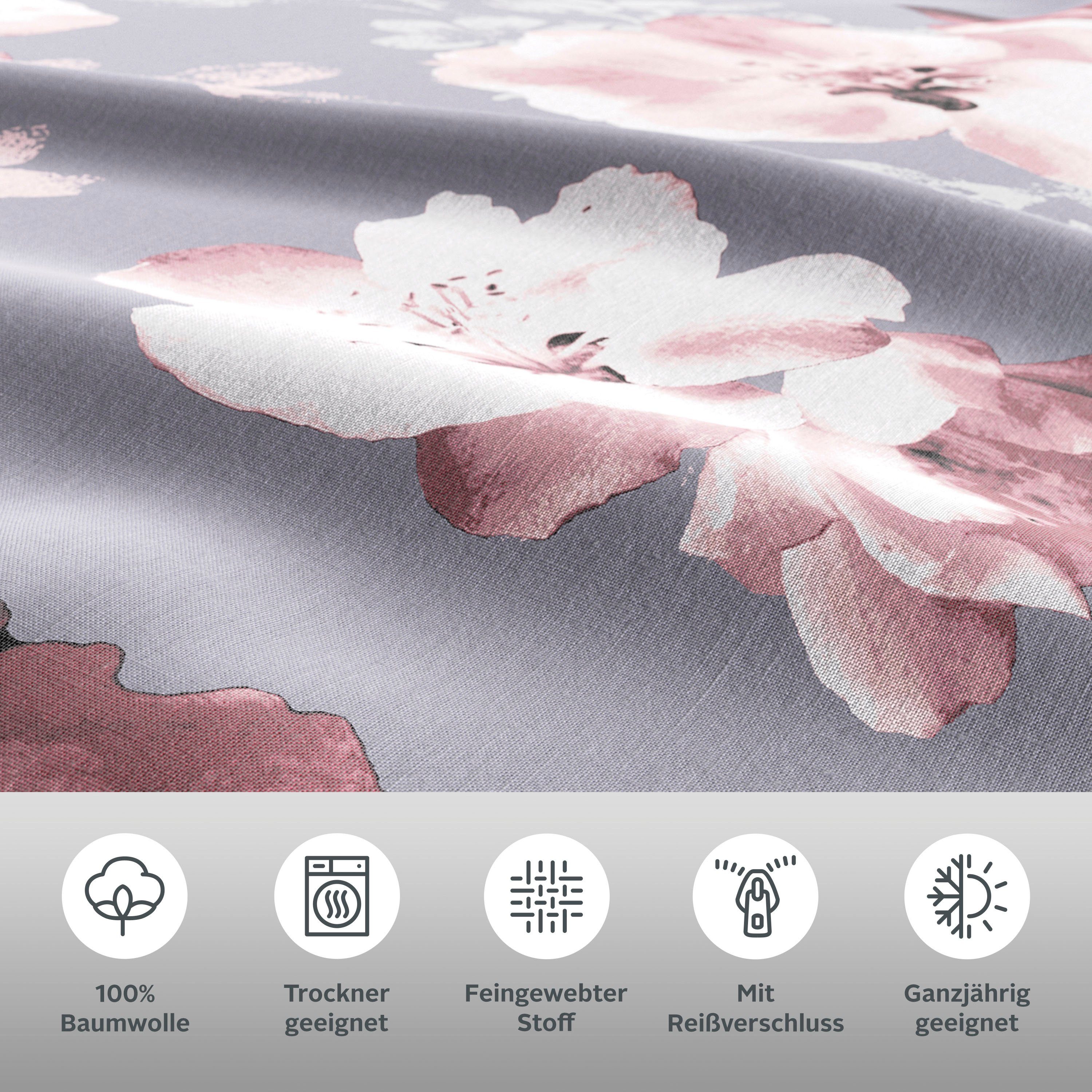 OTTO home Bettwäsche MELINA, Renforcé, 2 teilig, florale Bettwäsche mit Reißverschluss, ab Gr. 135x200 cm