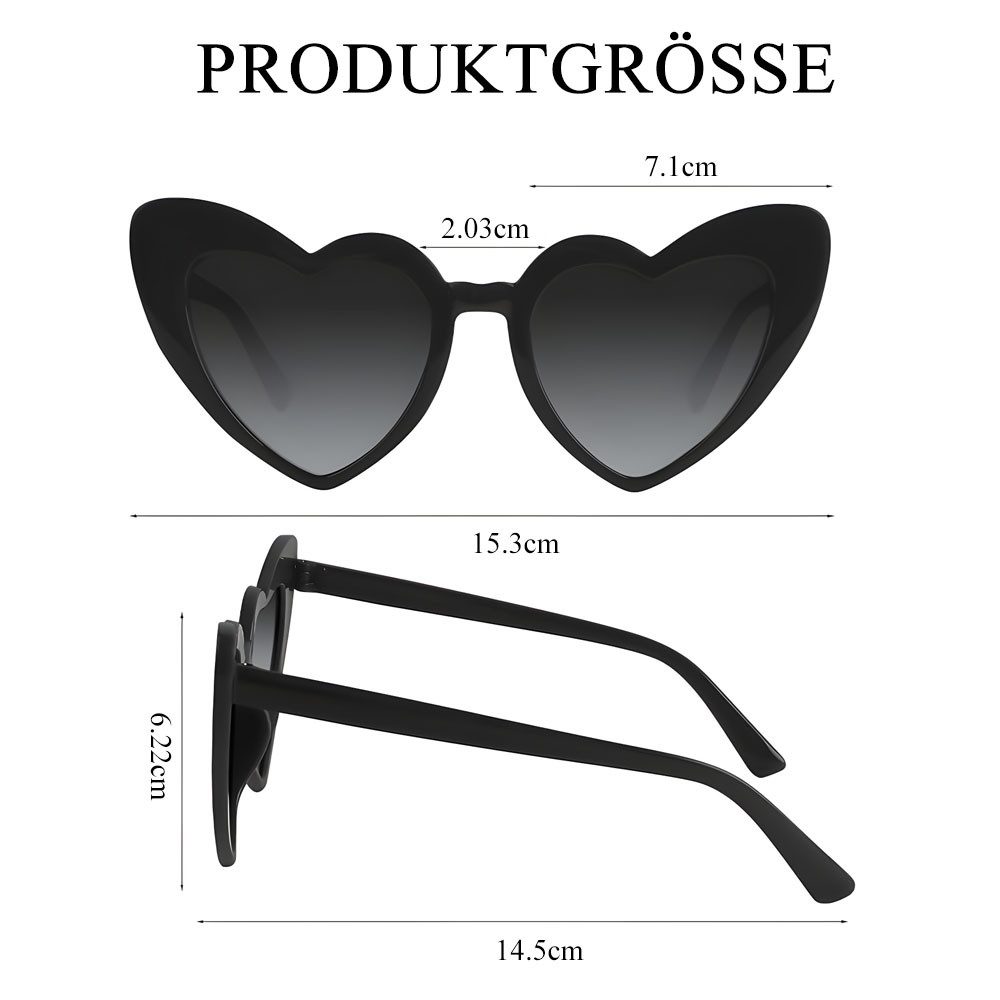 HoyoLee Sonnenbrille 12 Brillen Herz-Sonnenbrillen, Vintage-Herzform Brille, für Hochzeit
