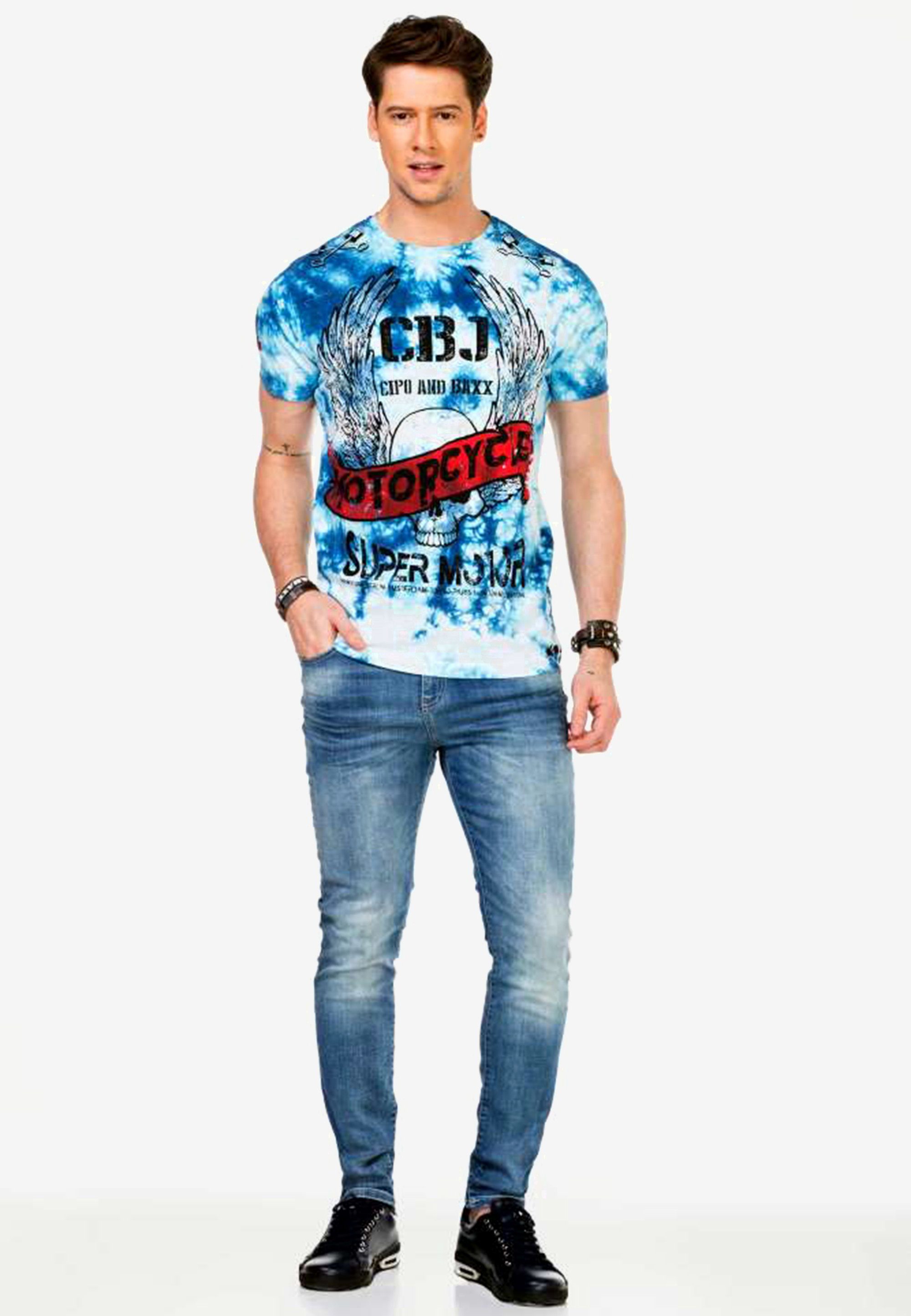 Cipo & Baxx T-Shirt mit coolen blau Motorcycle-Prints