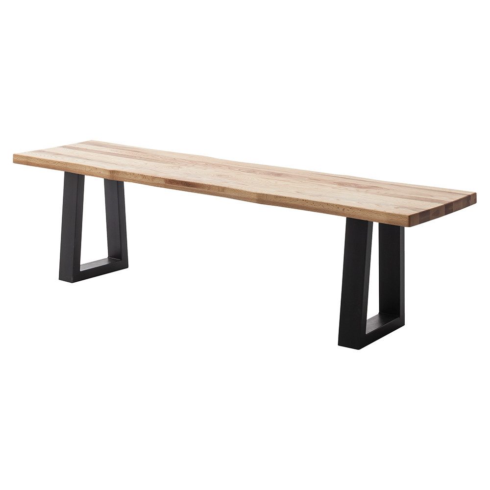 Lomadox Sitzbank PARACATU-06, Massivholz, Trapez-Gestell, Baumkantenoptik, Eiche geölt, 160x40cm
