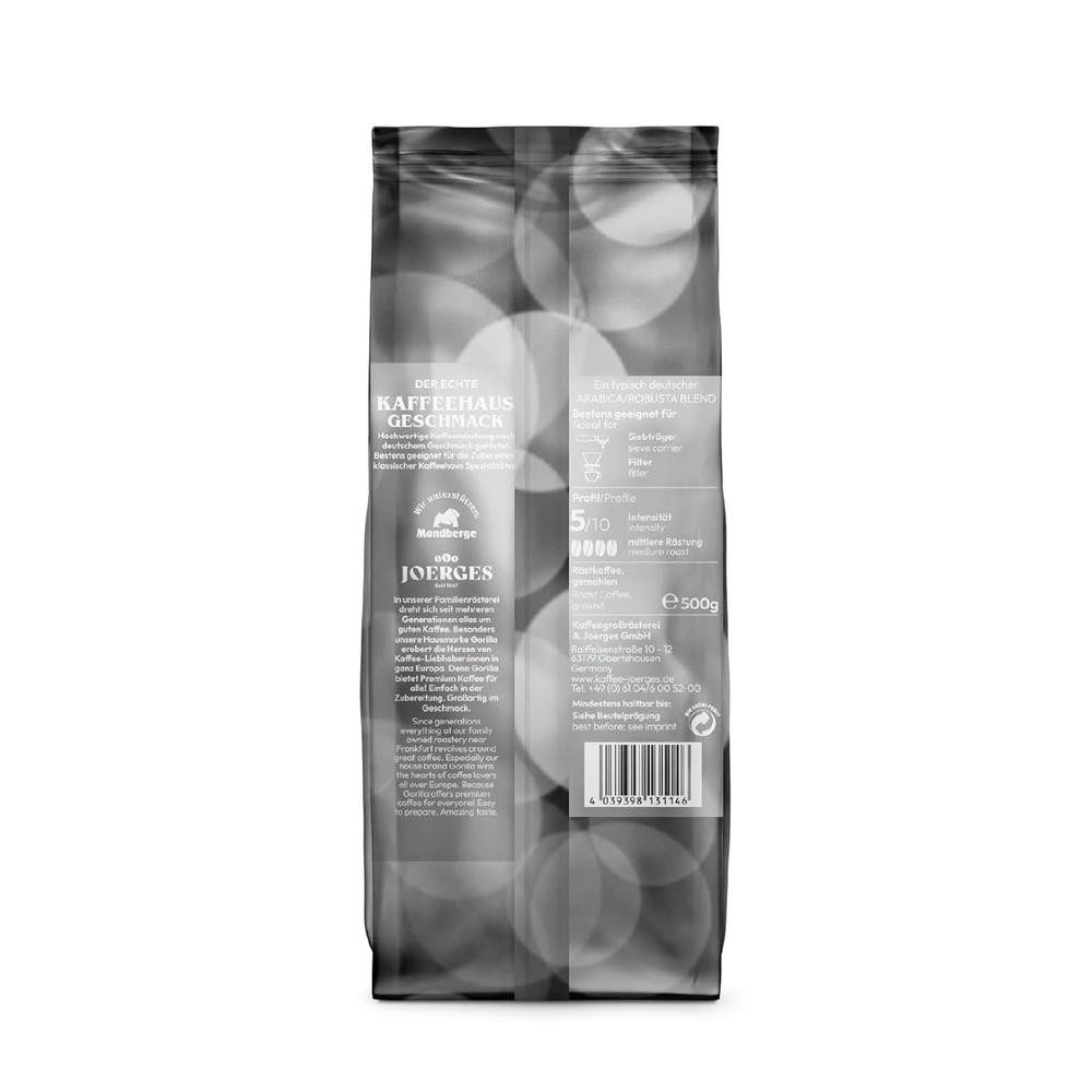 Gorilla Kaffee Joerges Kaffee gemahlen 500g mild Kaffeepulver, 1 x 500 g, milder & ausgewogener Geschmack mit sanfter Säure
