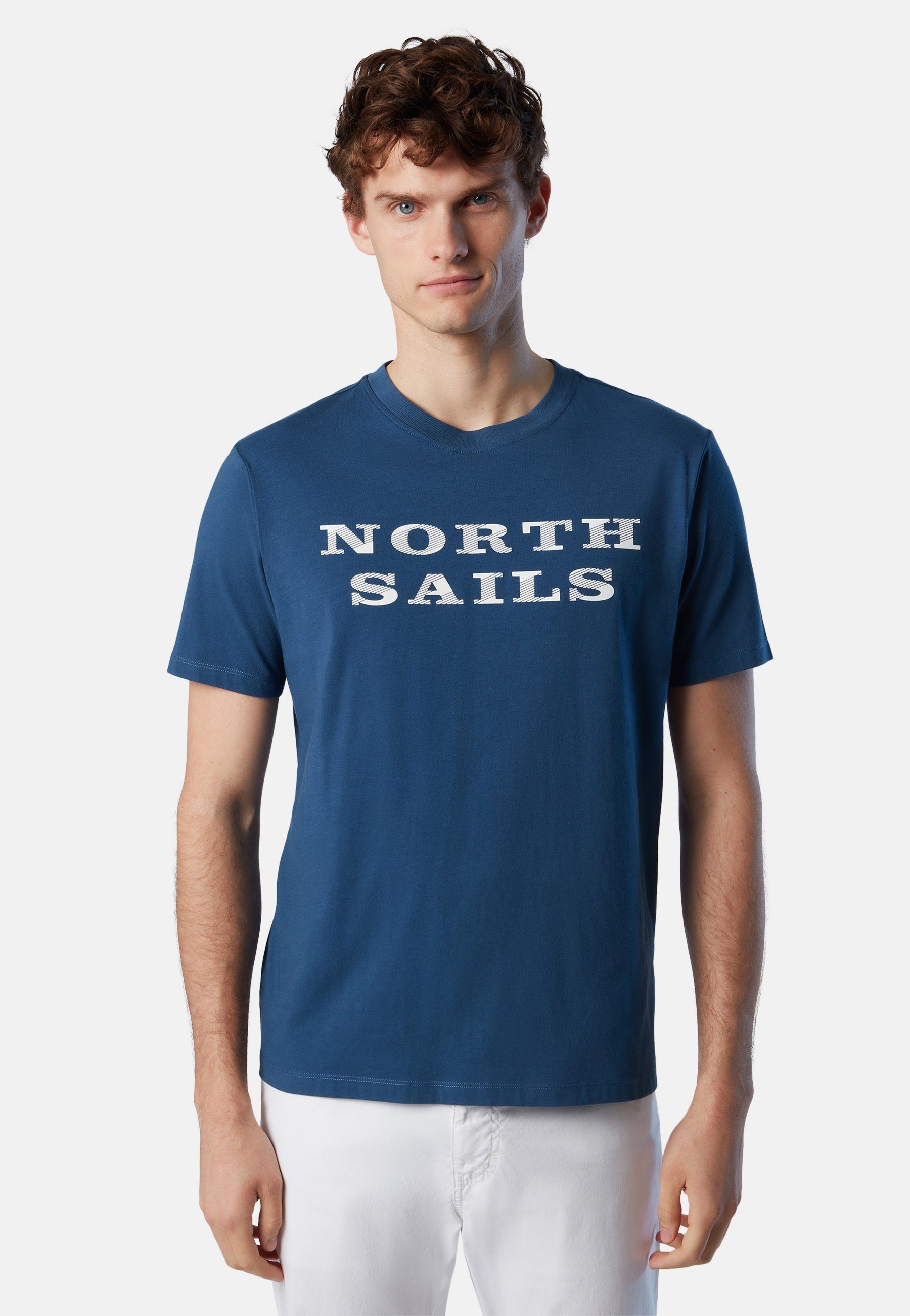 North Sails T-Shirt T-Shirt mit Brustaufdruck Ton-in-Ton-Nähte BLUE
