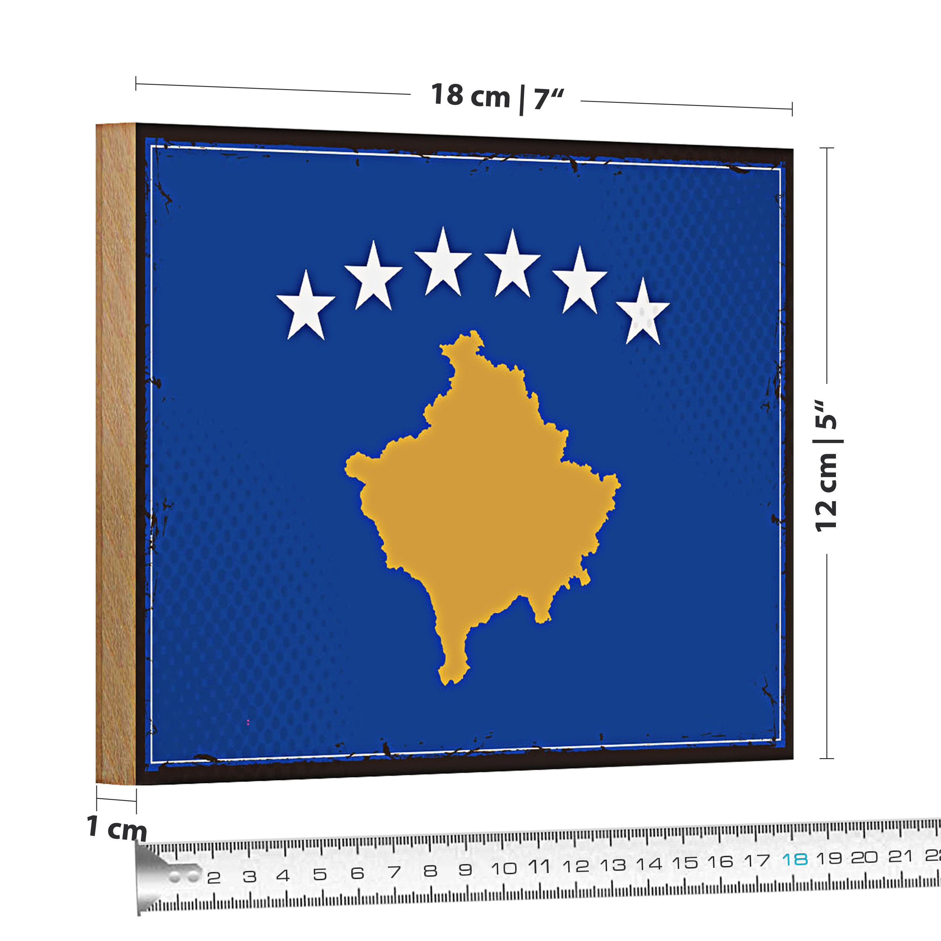 Roomando Holzbild Flagge Kosovo 18x12cm Retro Flag of Kosovo