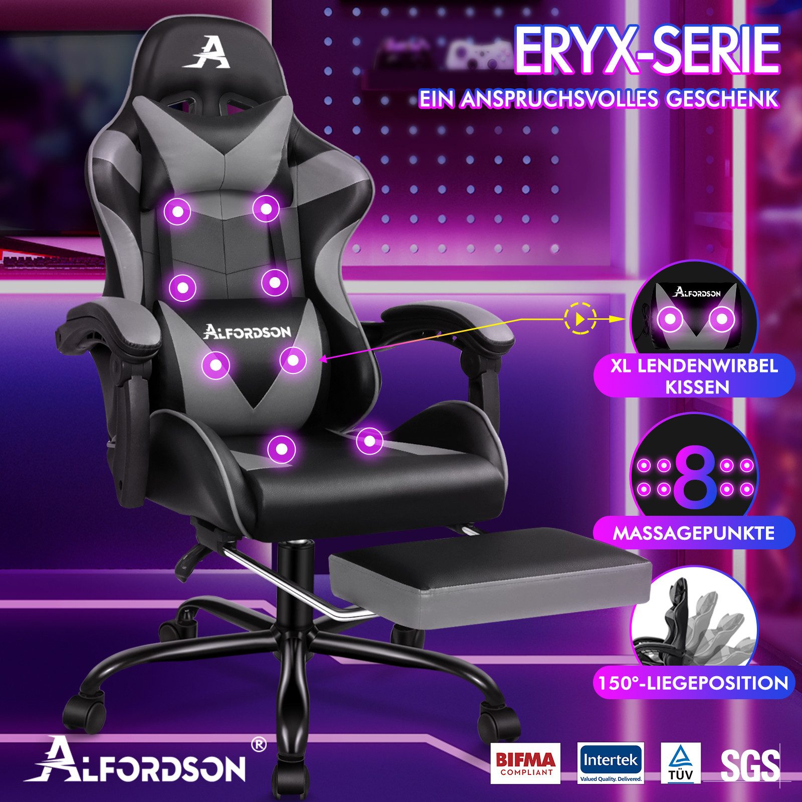 ALFORDSON Gaming-Stuhl mit Fußstütze, 8 Massagepunkten günstig online kaufen