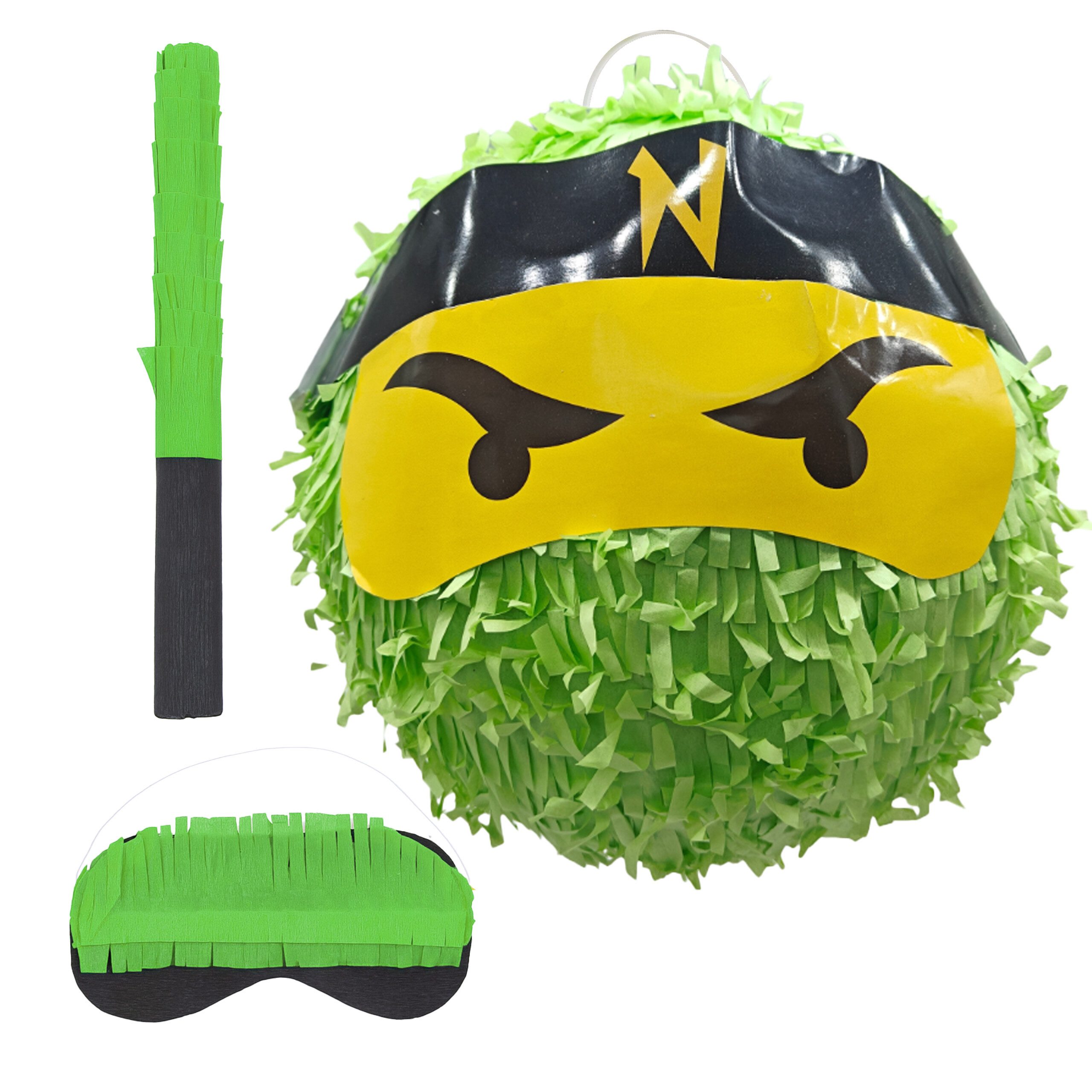 relaxdays Pinata Set Ninja mit Stab & Maske, grün
