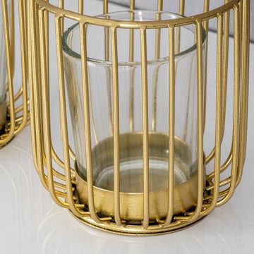 Levandeo® Teelichthalter, 2er Set Teelichthalter Gold Metall Glas Windlicht Kerzenhalter