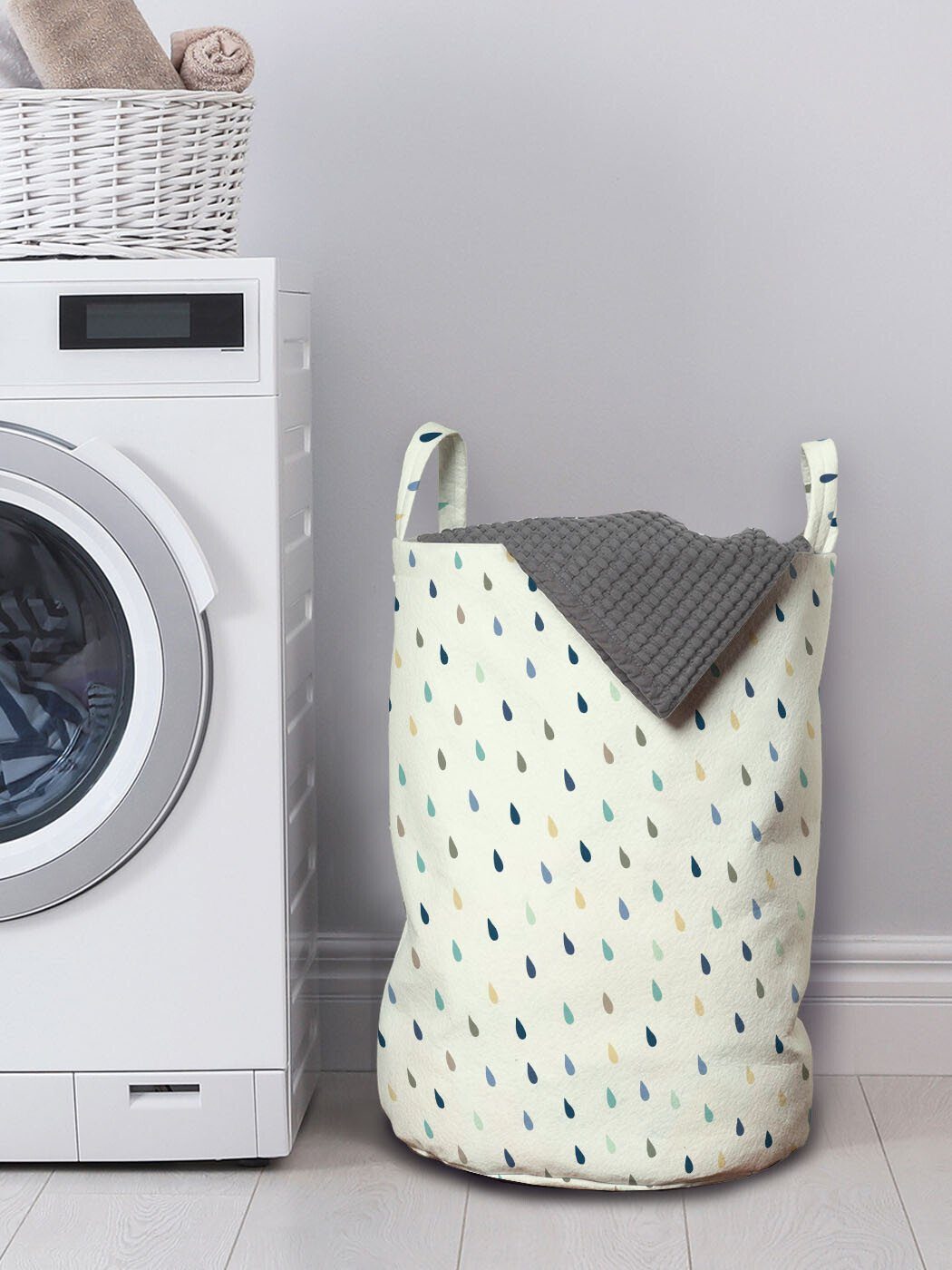 Abakuhaus Muster Bunte Droplet Wäschesäckchen Griffen Weiß Wäschekorb mit für Waschsalons, Kordelzugverschluss