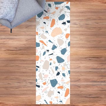 Läufer Teppich Vinyl Flur Küche Muster Terrazzo lang modern, Bilderdepot24, Läufer - petrol glatt