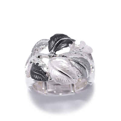 Mein Style Fingerring elastischer Ring Blätter grau RM 006 (1 Stück, 1-tlg., 1 Stück), elastischer Ring