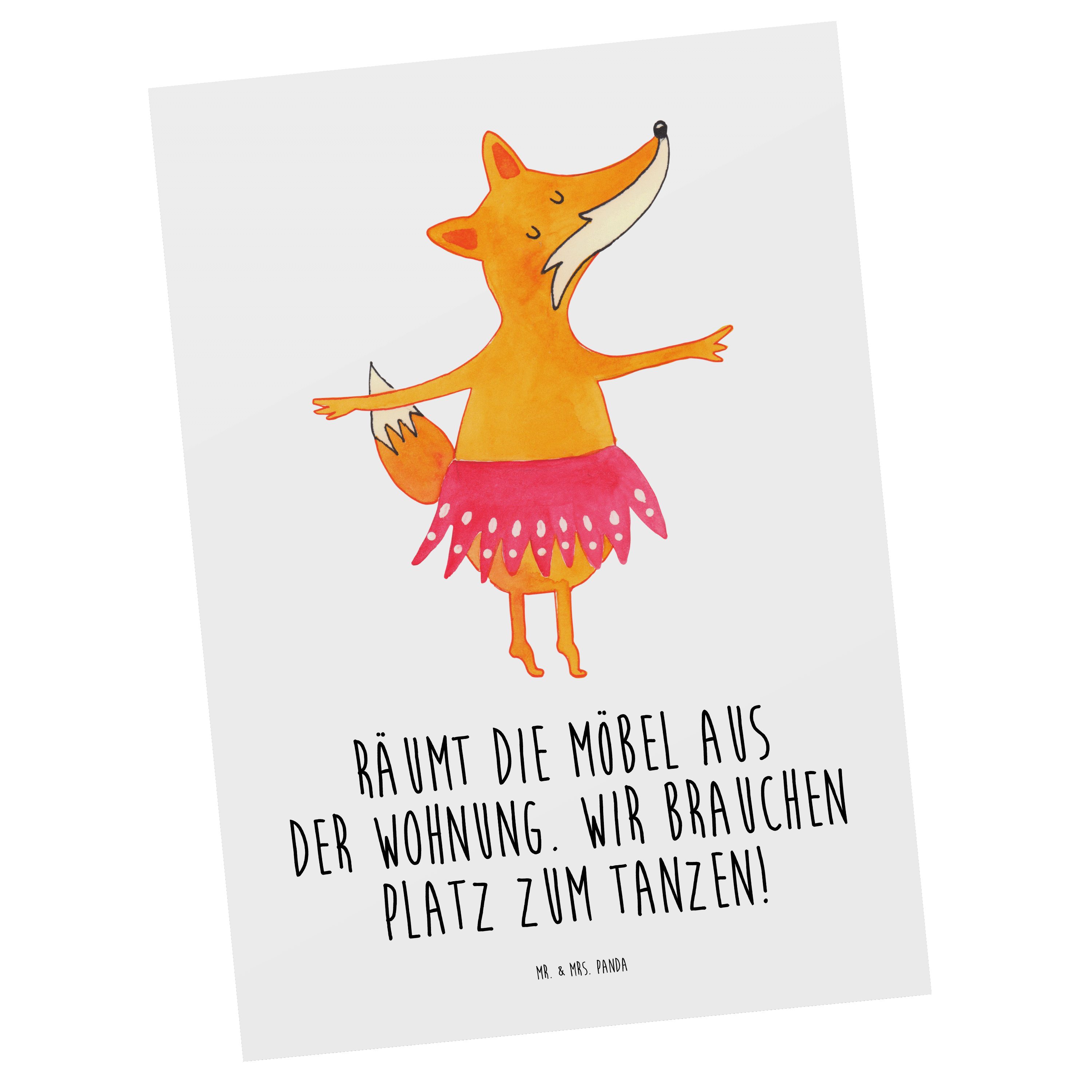 Mr. & Mrs. Panda Postkarte Fuchs Ballerina - Weiß - Geschenk, Grußkarte, Ballett, Geburtstagskar