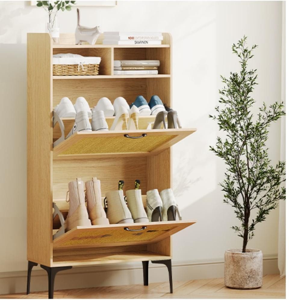 OUNUO Schuhschrank mit Rattan-Dekoration, 2 klappbare günstig online kaufen
