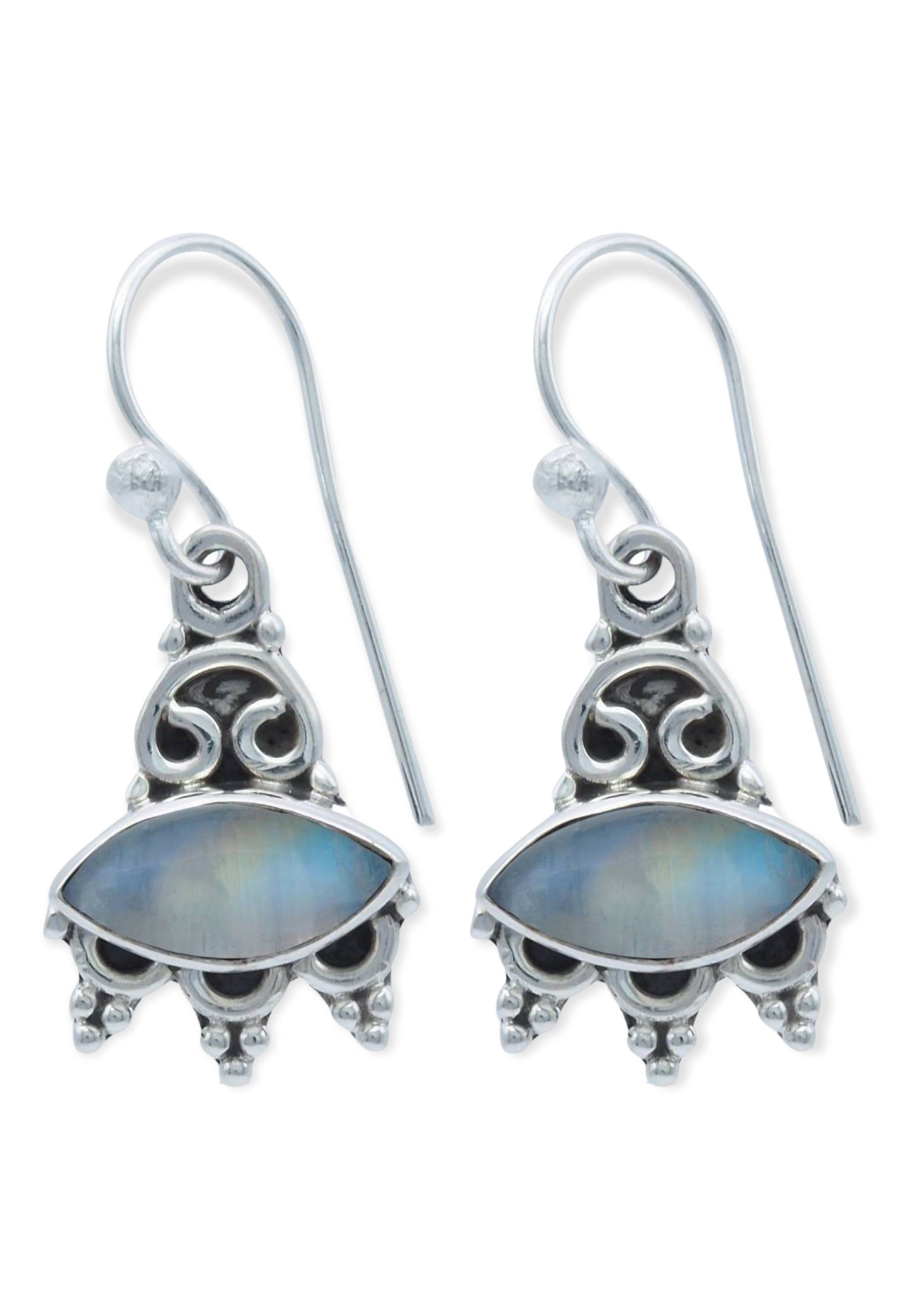 Paar Mondstein mit Silber Ohrhänger Regenbogen mantraroma 925er