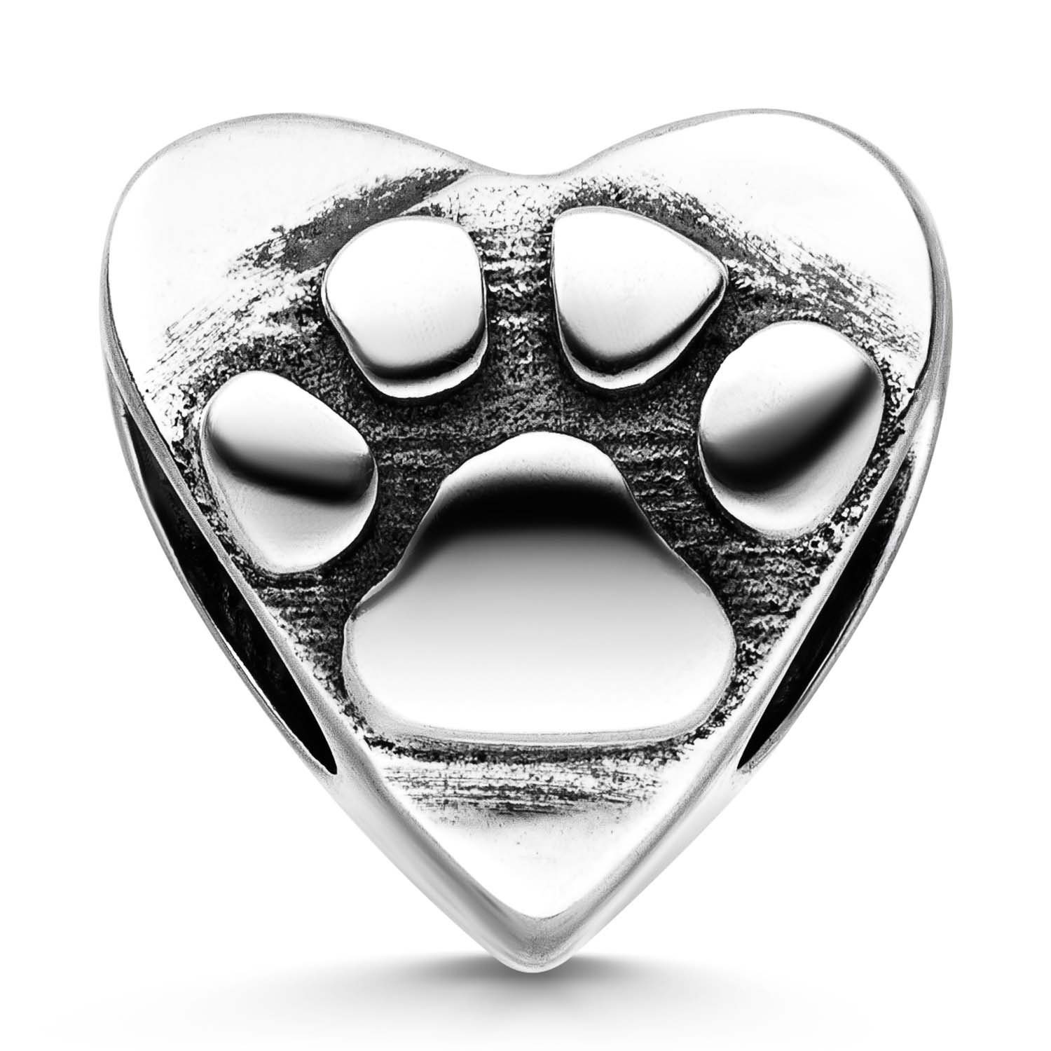 Materia Bead Silber Herz Pfote Hund Abdruck antik 1225, 925 Sterling Silber, geschwärzt
