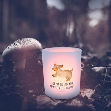 Mr. & Mrs. Panda Windlicht Hund Dackel - Transparent - Geschenk, Windlicht Glas, Teelichthalter, (1 St), Stimmungsvolle Beleuchtung