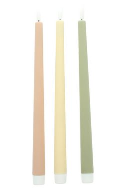 Dekoleidenschaft LED-Kerze Stabkerze "Harmonie" aus Wachs flammenlos flackernd, Tafelkerzen 30 cm (3-tlg., im Set), in beige grün creme, Leuchterkerzen, Spitzkerzen, Dekokerzen, Kerze