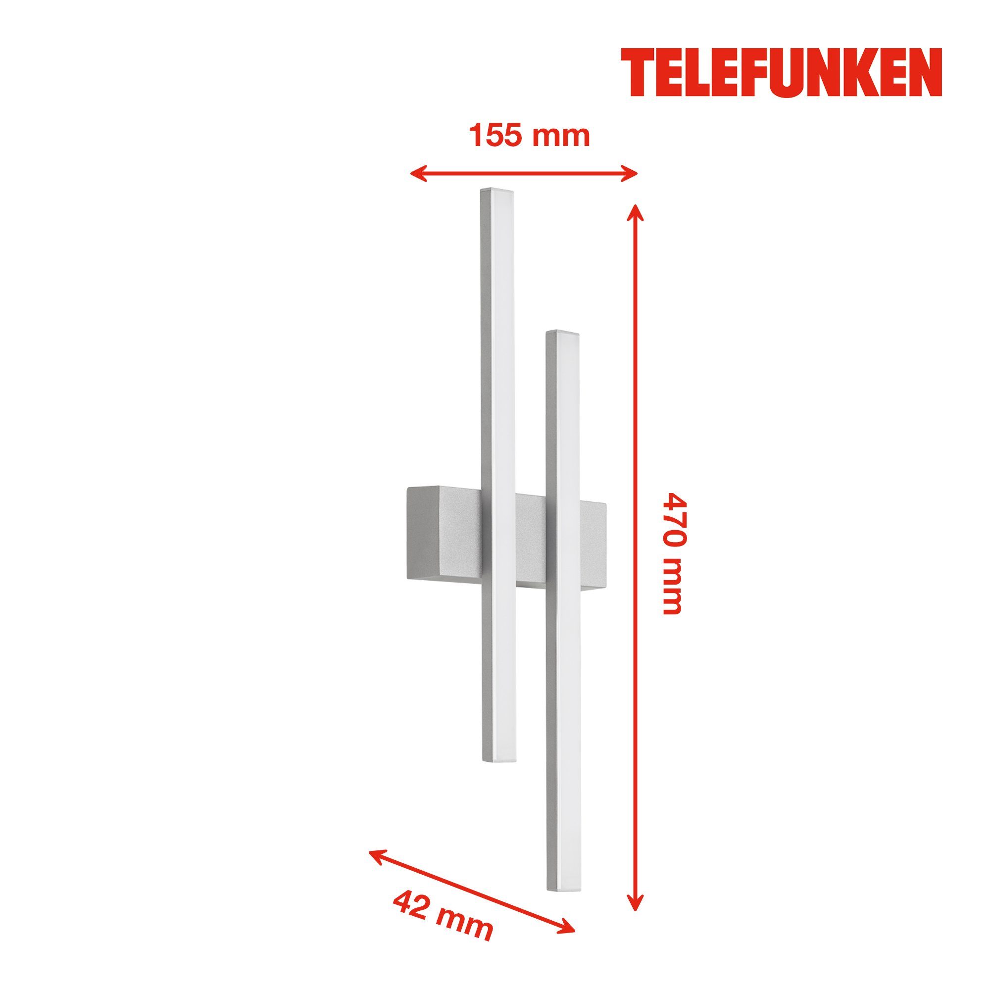 Telefunken LED Außen-Wandleuchte verbaut, LED 8W Neutralweiß, Außenleuchte 47x15,5cm 313004TF, fest 960lm IP44 4000K Wand
