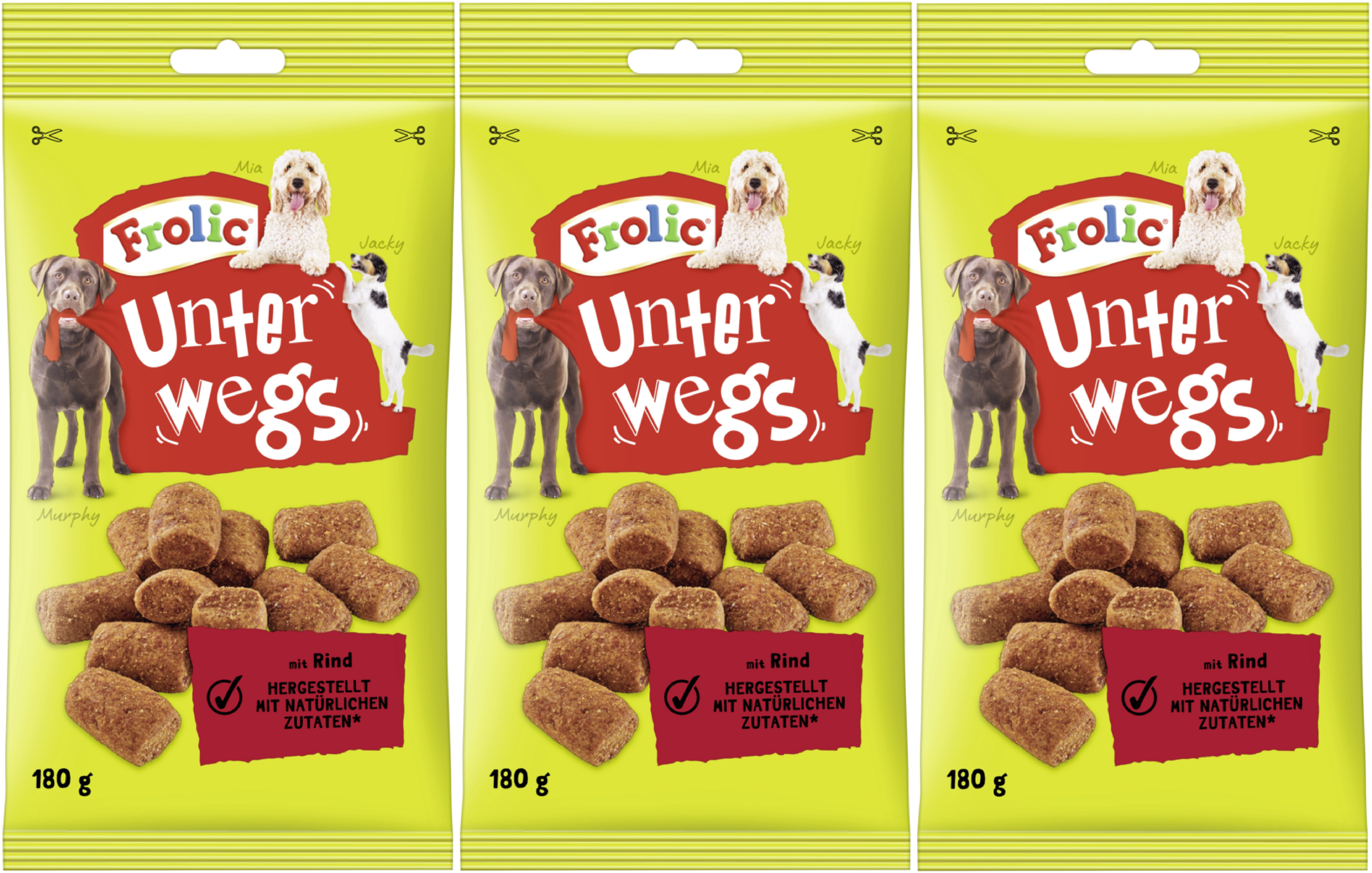 Frolic FROLIC™ UNTERWEGS™ Beutel Rind 3 x 180g, Snack für: Hunde