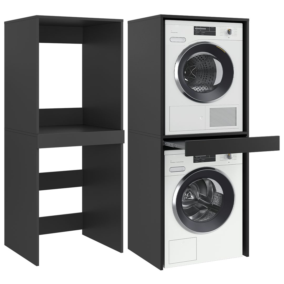 Bellamio Waschmaschinenumbauschrank Vist, Waschturm für Waschmaschine & Trockner mit ausziehbarer Ablage (187 x 65 x 66 cm (HxTxB), anthrazit) Hochschrank kompatibel mit Standardgeräten, mit Wandanschluss
