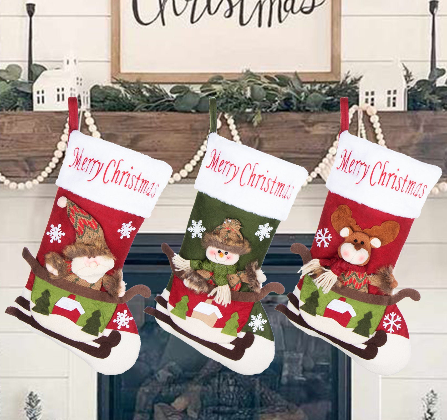 (3-tlg), Perfekt Nikolausstrumpf Weihnachtsdekor Geschenktasche Homewit Christbaumschmuck Socken Weihnachtsstrumpf Sackleinen