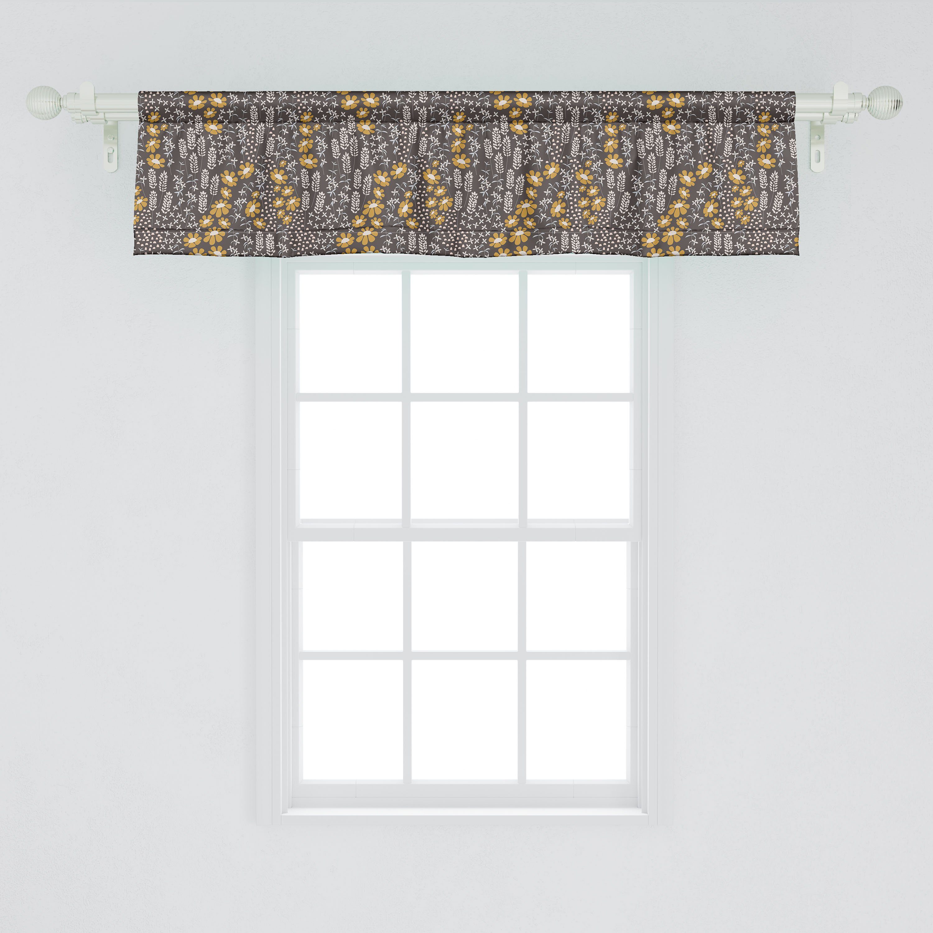 Blumen gezeichnet Abakuhaus, Volant für Vorhang mit Stangentasche, Dekor Microfaser, Hand Schlafzimmer Frühlings-Blumen Küche Scheibengardine