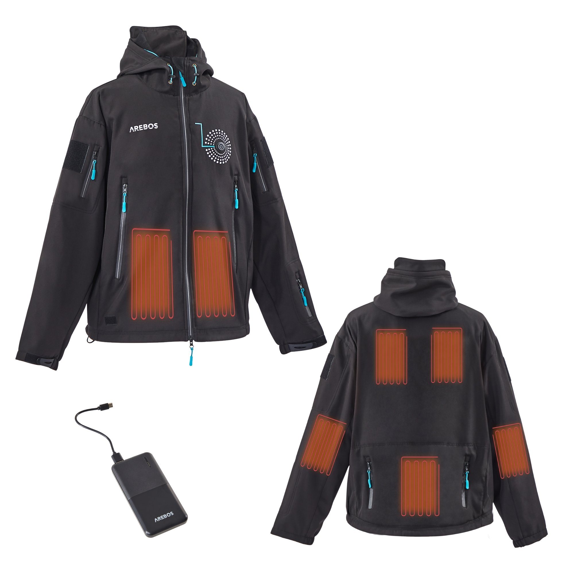 Arebos Outdoorjacke Akku Winterjacke Sportjacke Outdoor Jacke beheizbar Thermojacke Unisex (Stück, M)