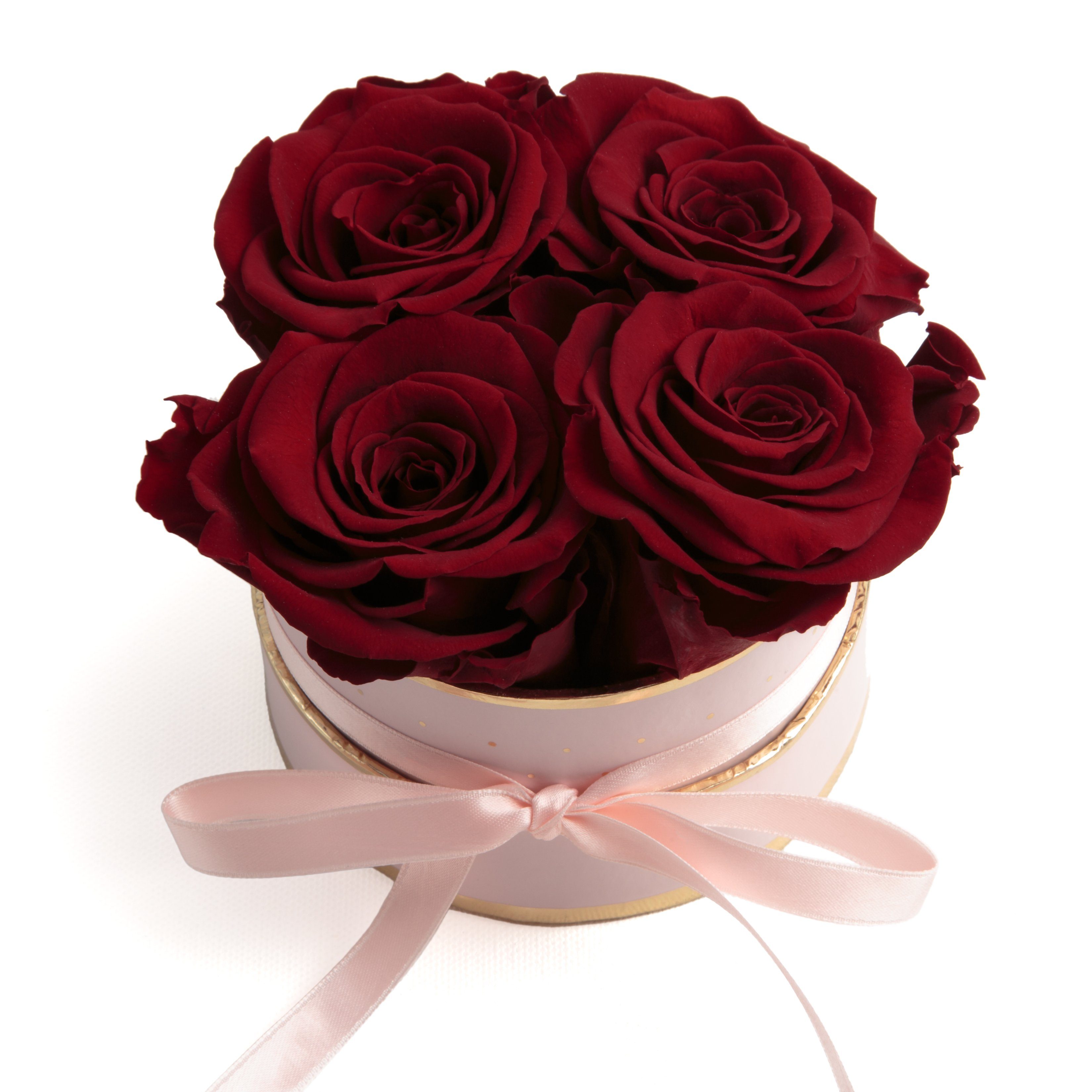 ROSEMARIE Infinity SCHULZ Höhe konservierte Kunstblume cm, echte Rosen Heidelberg, Rose, 4 Rosenbox rund Frauen für Geschenk 10 konservierte Burgundy rosa Rosen