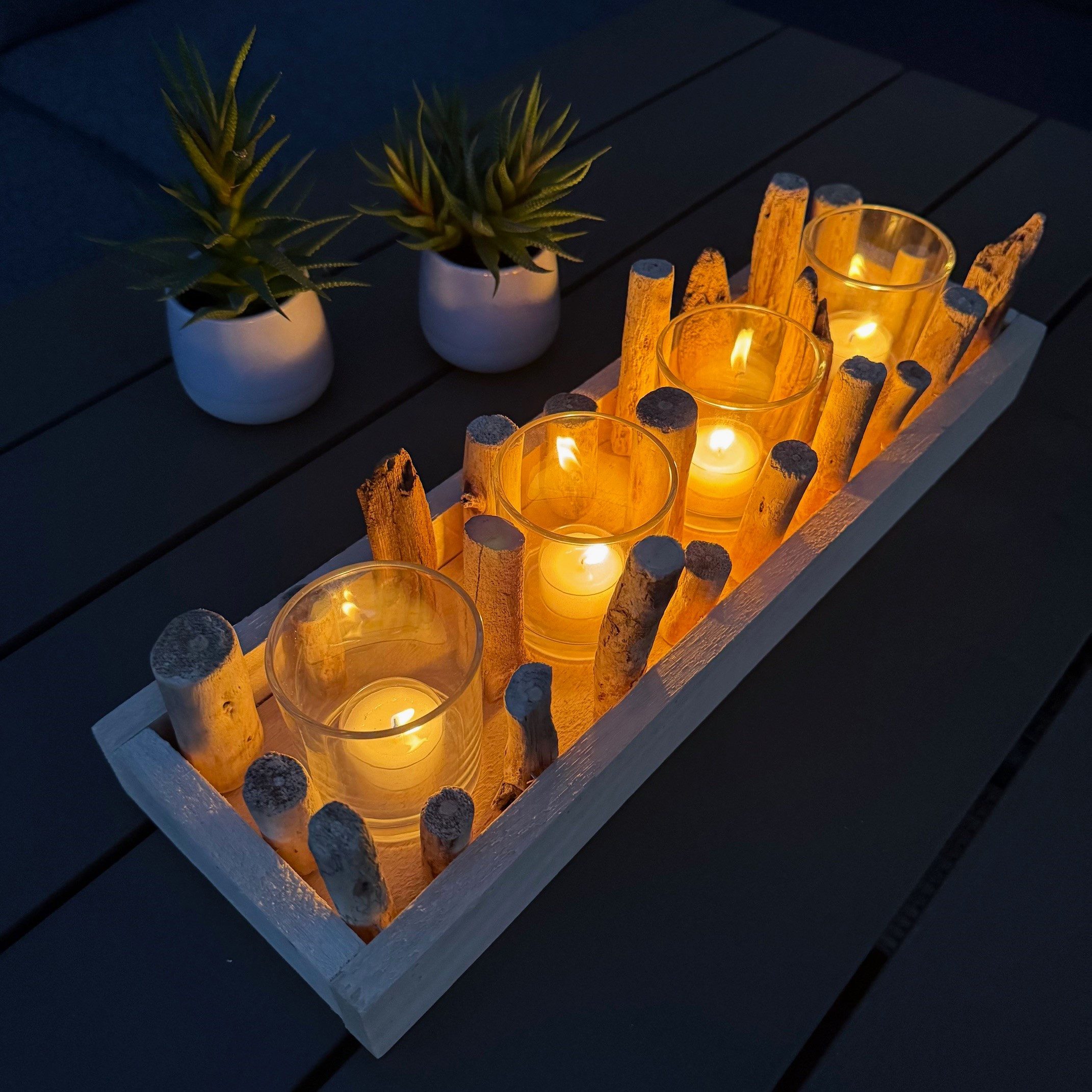 Online-Fuchs Teelichthalter Kerzenständer aus Treibholz mit Glaseinsätzen - günstig online kaufen