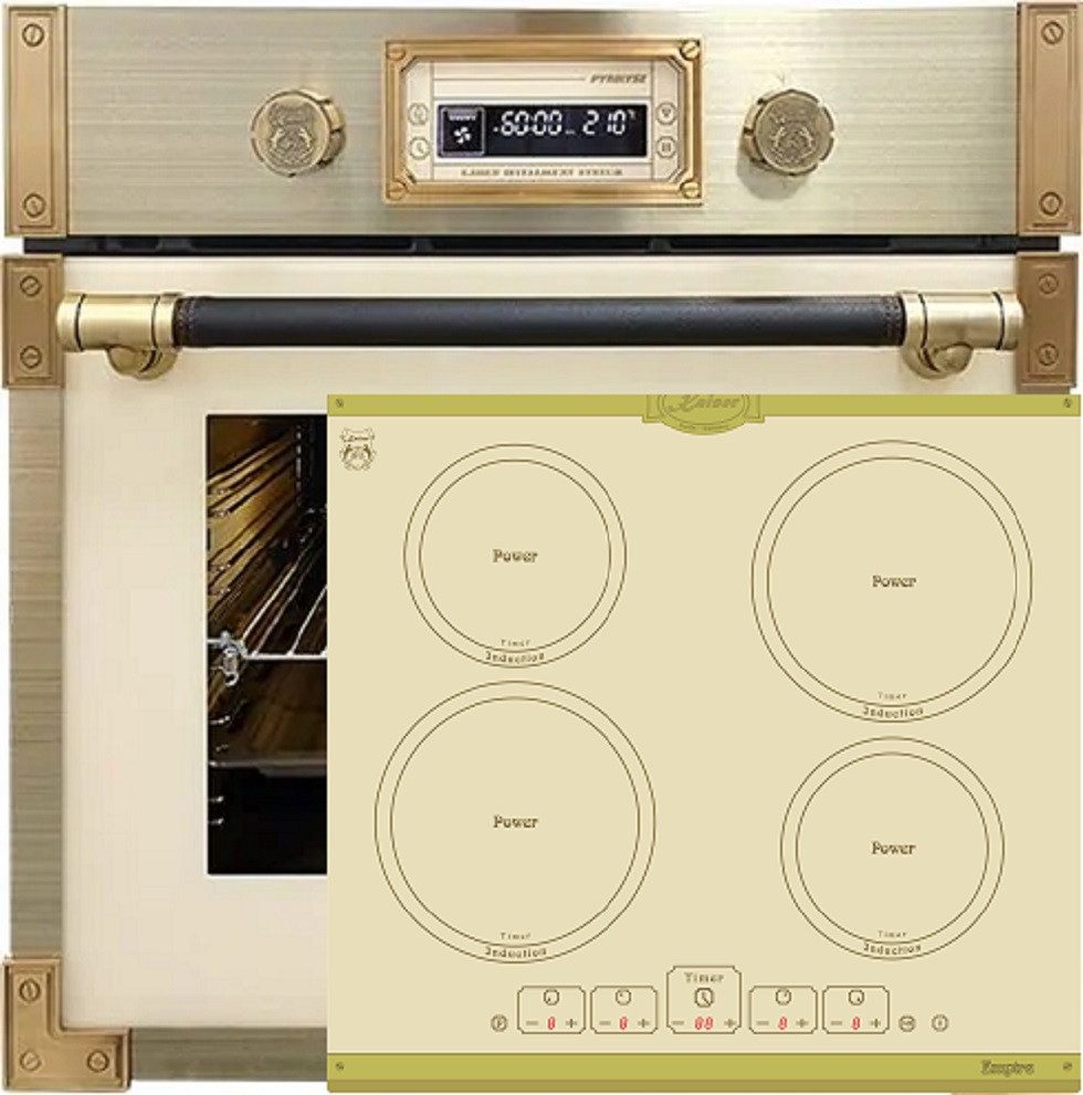 Kaiser Küchengeräte Backofen-Set Herd Set Autark Retro Einbau Backofen Elektro, 73 L mit Induktionskochfeld Autark 60 cm 4 Zonen mit Booster EH 6427 ElfAD+KCT 6195 IElfEm, mit 1-fach-Teleskopauszug