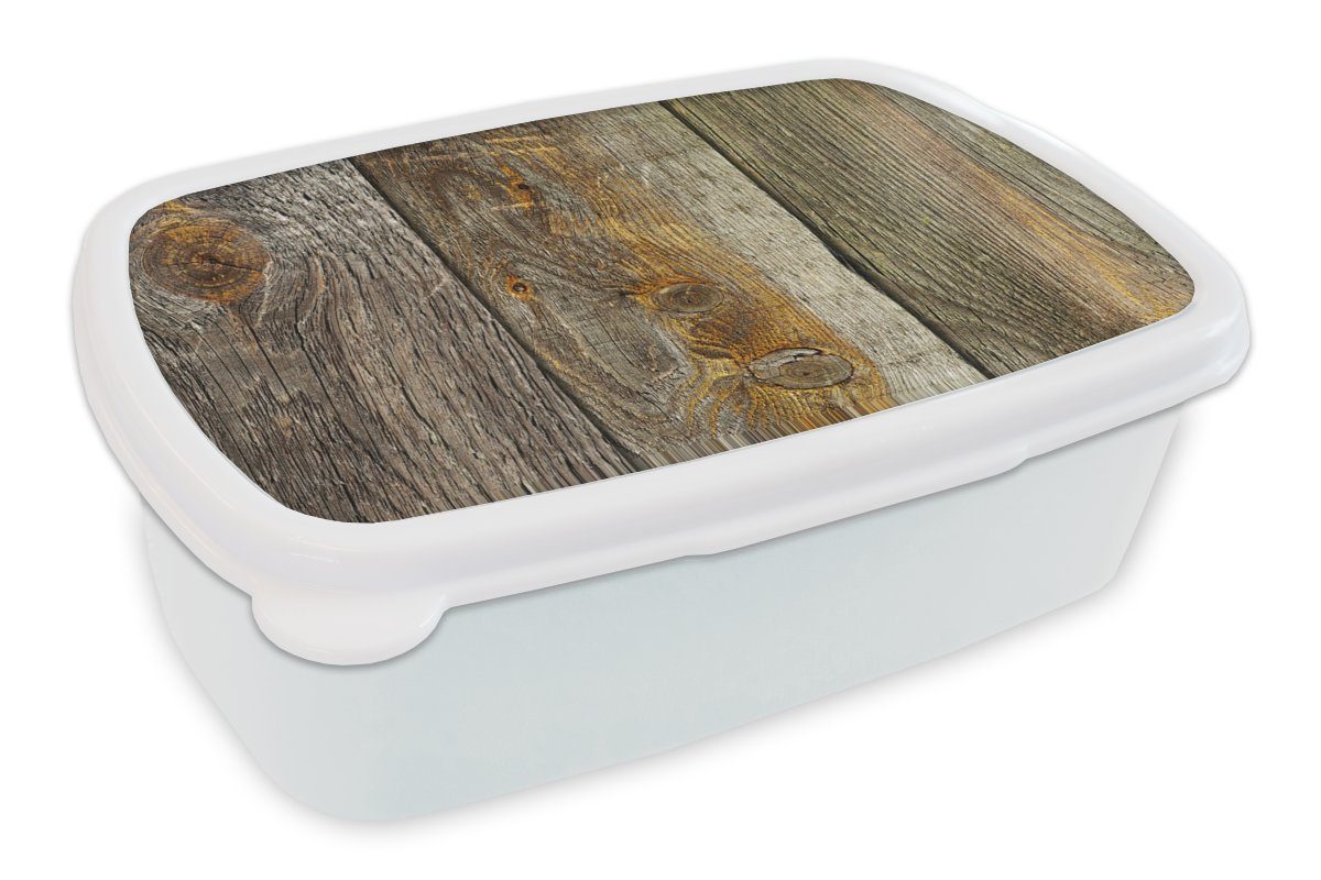 MuchoWow Lunchbox Regale - Holz - Design - Vintage, Kunststoff, (2-tlg), Brotbox für Kinder und Erwachsene, Brotdose, für Jungs und Mädchen weiß