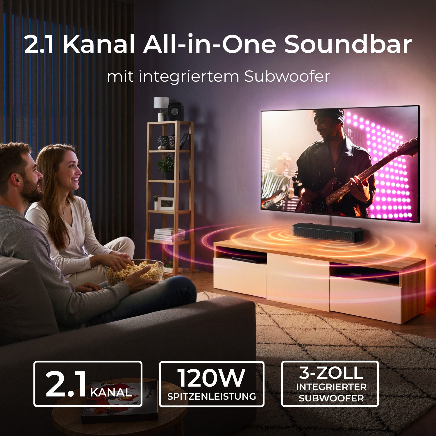 Ultimea Poseidon M20 Soundbar 2.1-Kanal (Bluetooth, 120 W, Mit integriertem Subwoofer, APP-Steuerung, All-in-One-PC-Lautsprecher)