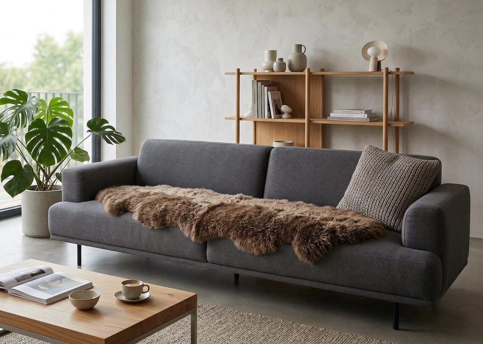 KUHFELL online & NOMAD Fellteppich Lammfell Doppel fell Couch Auflage 180 x 60 cm aus 2 echten Lammfellen