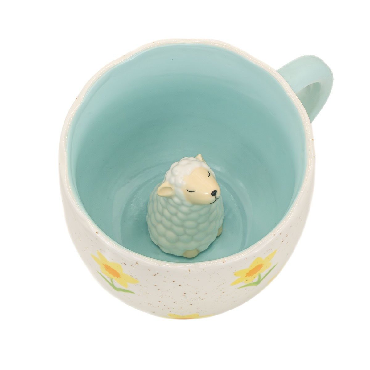 Sass & Belle Becher Surprise Kaffeebecher für 350 ml, 1-tlg., Porzellan, ca. 13,5x10x8,5 cm, Möwe, Katze, Schaf, Leopard
