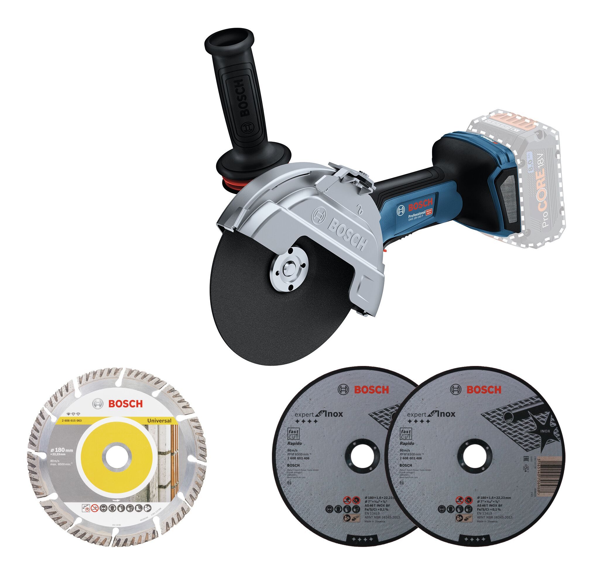BOSCH Akku-Winkelschleifer GWS 18V-180 P, max. 6100 U/min, Ohne Akku - im Karton