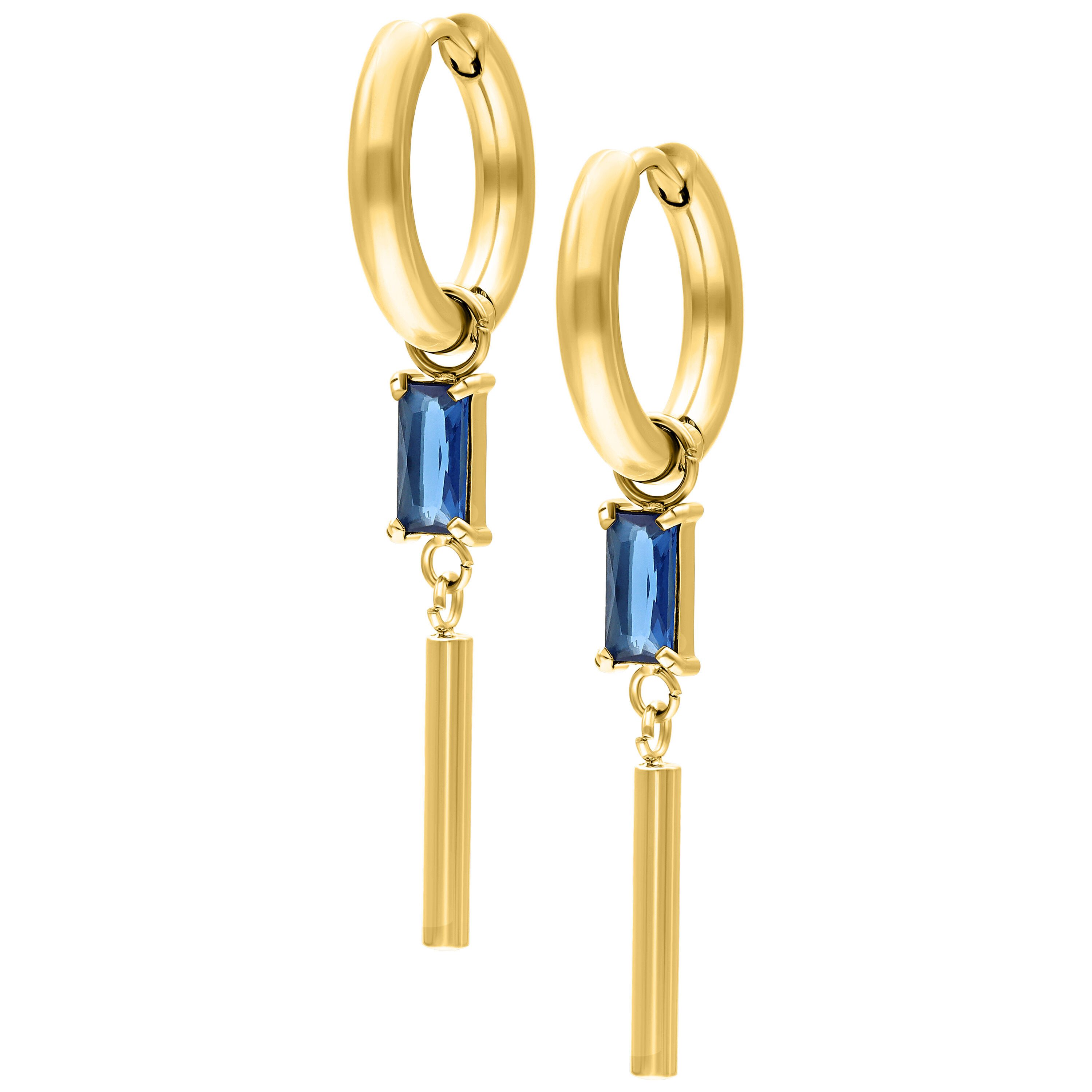 Paar Ohrhänger Little Square Crystal Hoops - Gold, Safir Modra