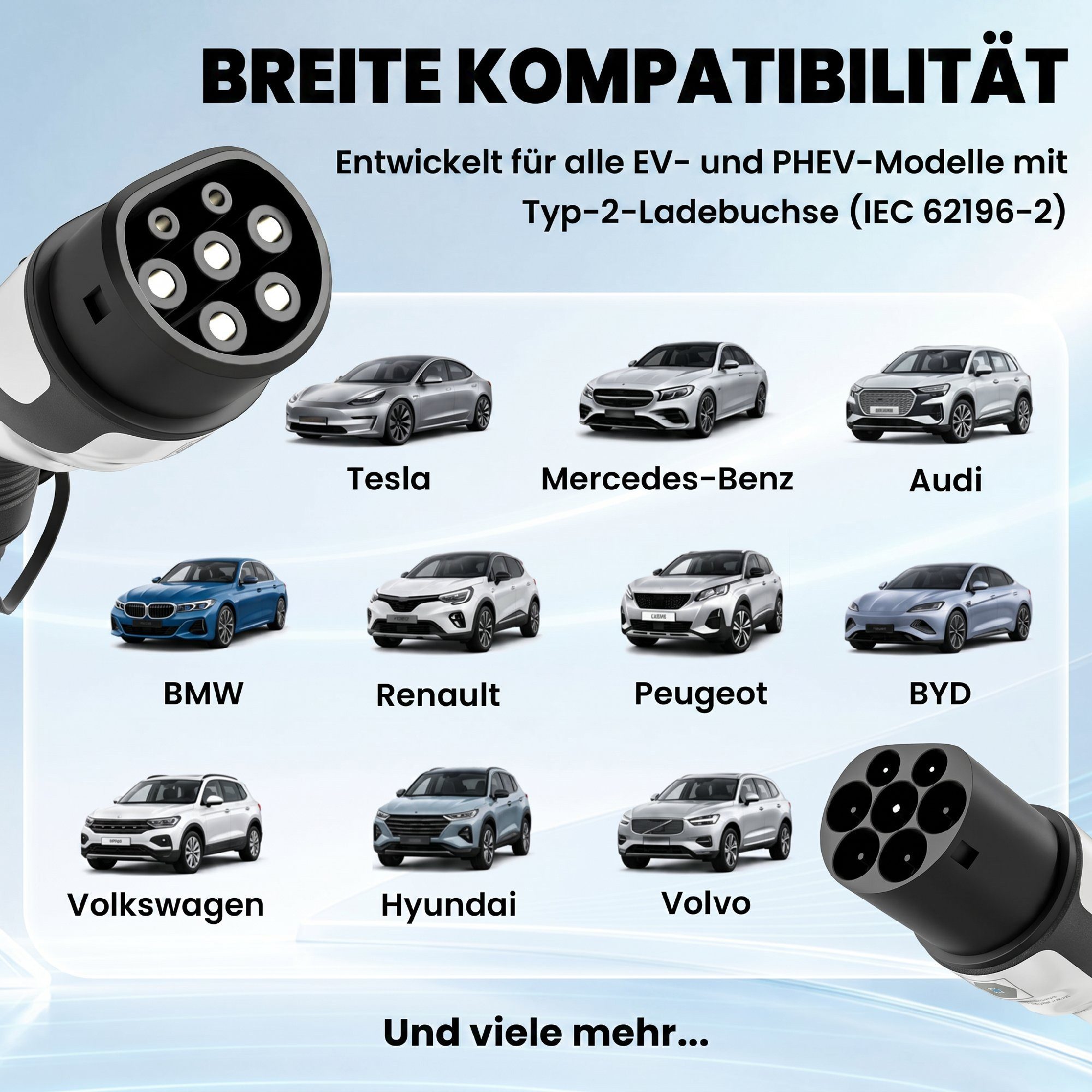 HOMCOM EV Ladekabel mit Reinigungstuch und Tasche Autoladekabel, Typ 2, Typ 2 (500 cm), 11 kW, 3-phasig, IP65, 5 m, Typ 2 – Bild 5 von 5