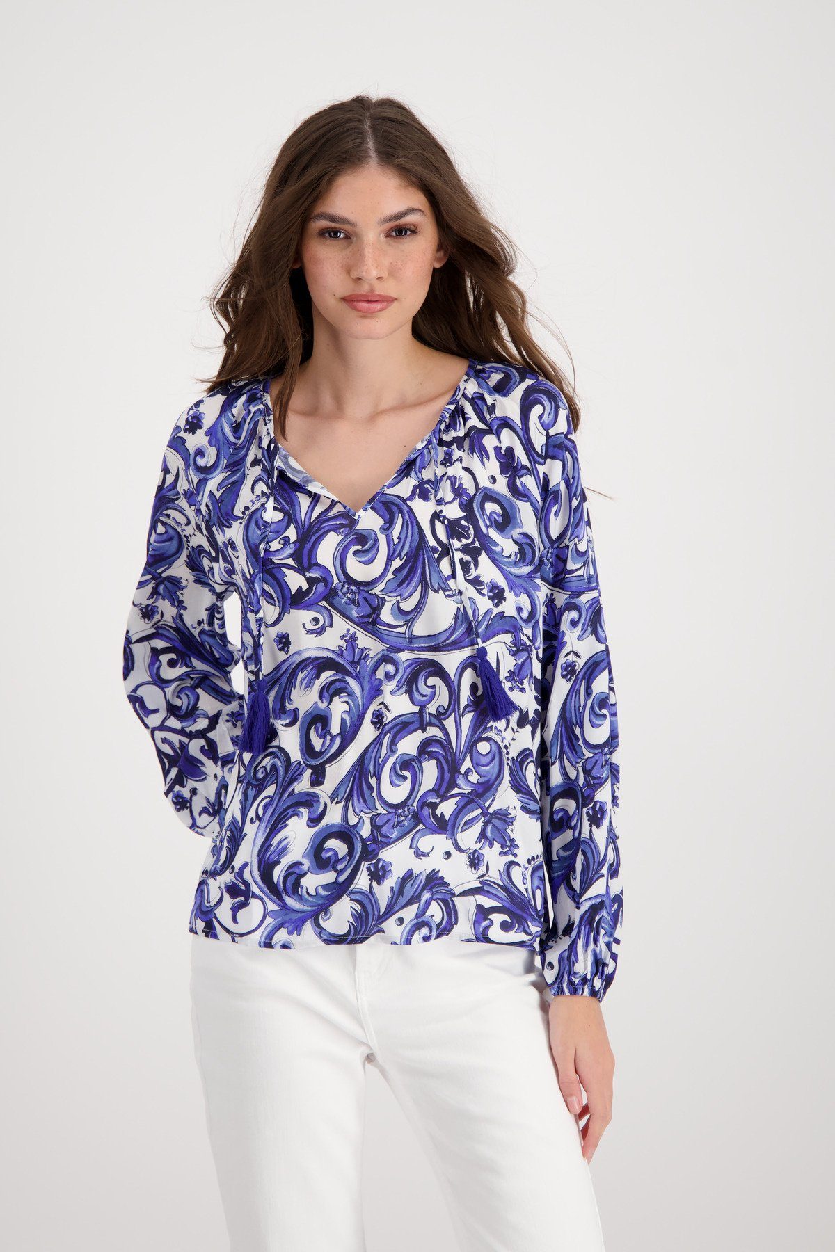 Monari Klassische Bluse Paisley Bluse mit Quasten
