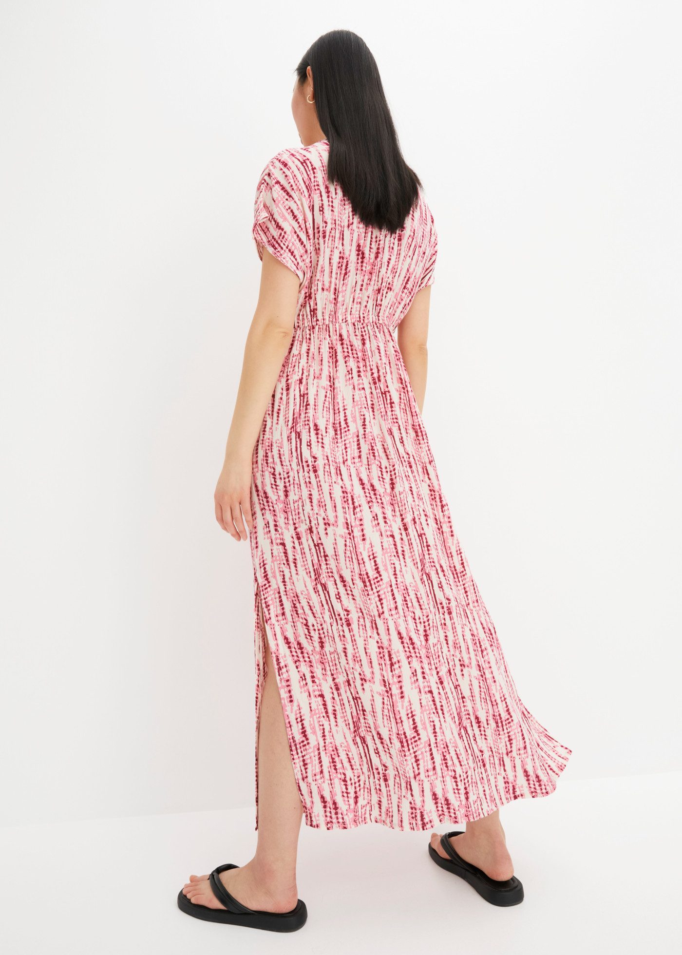 bonprix Maxikleid mit Batik-Print, ausgestellte Passform, aus Viskose, Kurzarm-Design