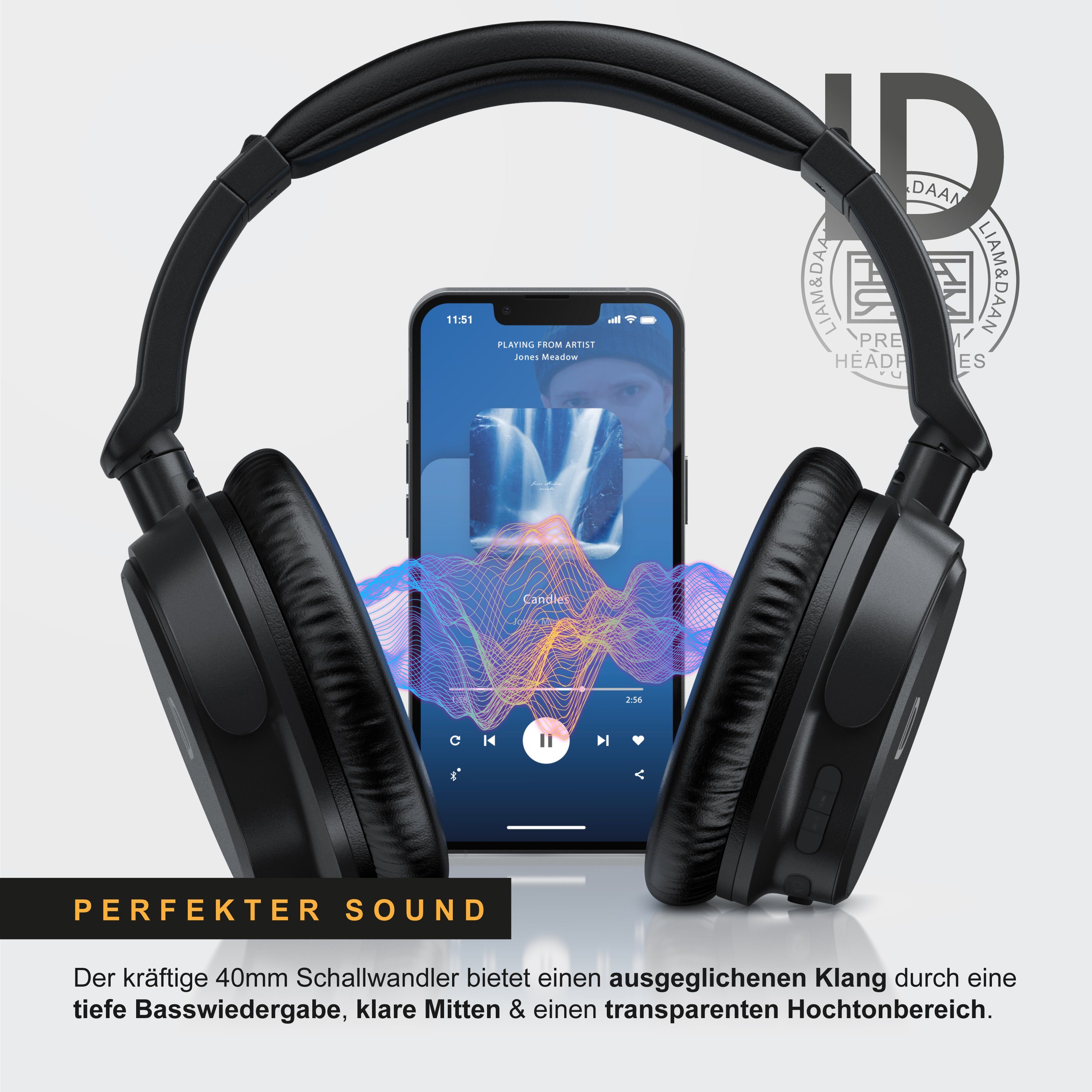 mit kabelloses BT LIAM&DAAN 3,5mm AUX) Bluetooth-Kopfhörer Akku On-Ear & Headset, Headphone (Bluetooth, Wireless