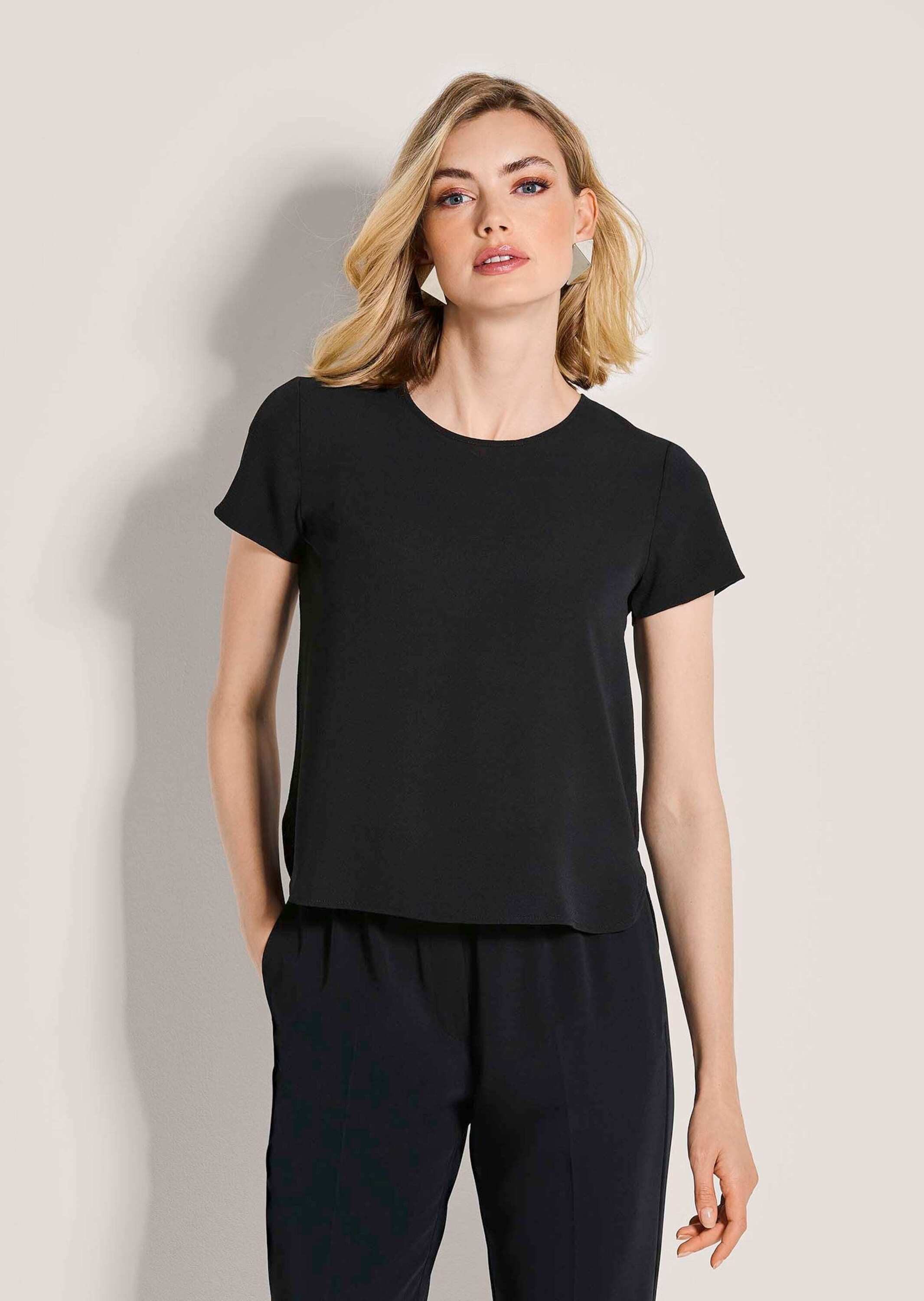 MADELEINE Shirtbluse Sommerbluse mit Reißverschluss Schlichtes Jerseyshirt mit Rundhalsausschnitt und Kurzarm