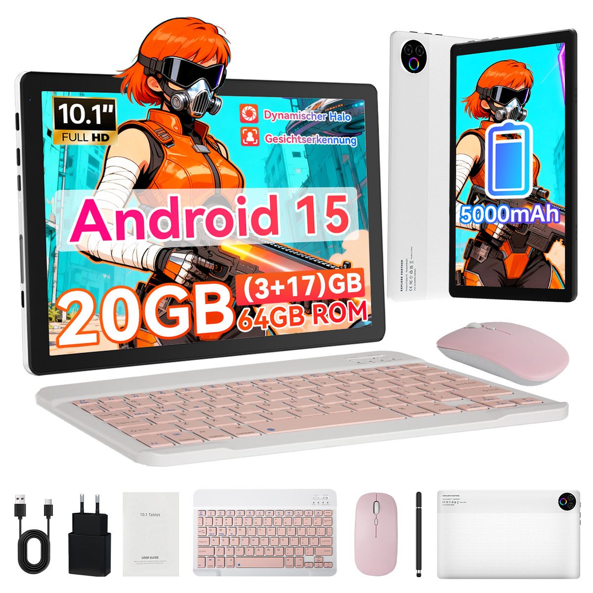 BUFO 10 Zoll 64 GB 1280x800 IPS Maus Tastatur Handschrift Stift Set Tablet (10", 64 GB, Android 15, WiFi, Dual-Kamera)