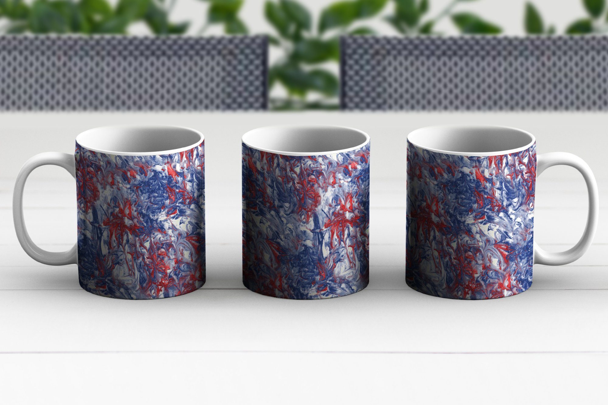 Muster, - Kaffeetassen, Teetasse, Teetasse, Marmor MuchoWow Blau Becher, - - Keramik, Rot Geschenk Tasse