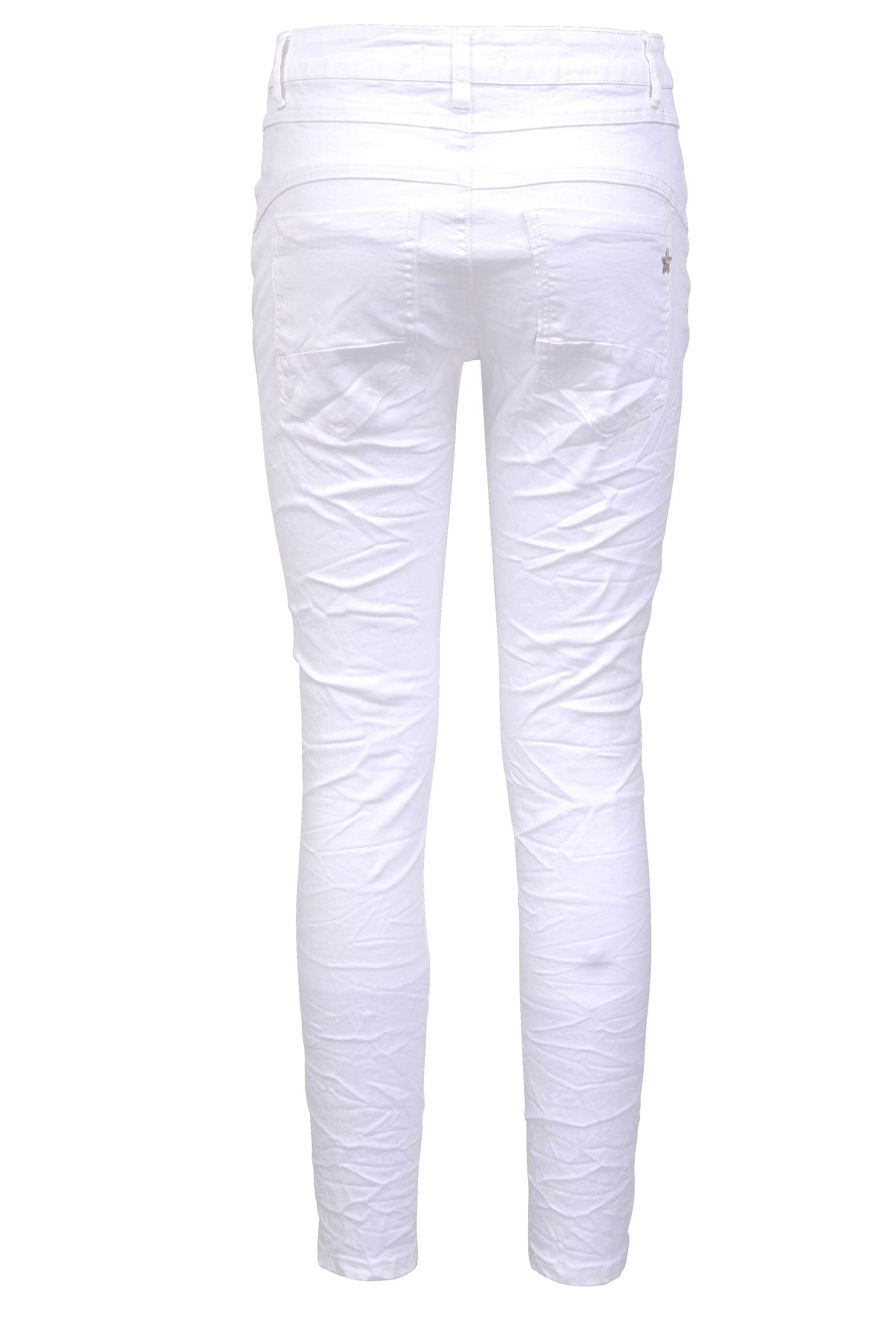 Patches Regular-fit-Jeans Stretch Boyfriend - - Jewelly Aufnäher Jeans Weiß