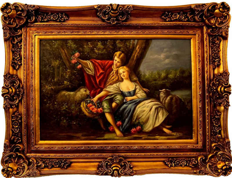 Casa Padrino Ölgemälde Handgemaltes Barock Öl Gemälde Gold Prunk Rahmen Paar 130 x 100 x 10 cm - Ölgemälde Antik Stil