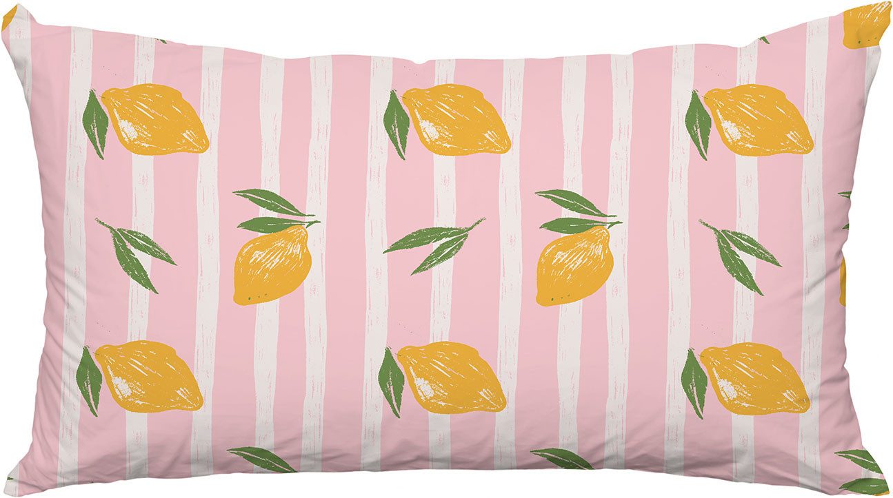 queence Dekokissen Zitronen Rosa, Premium Outdoor Kissenbezug; Format: 60x40 cm