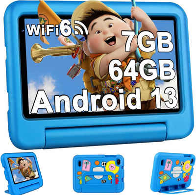 Oangcc 2024 Fur kinder Mit Wi-Fi 6 Bluetooth 5.0 GMS-Zertifizierung Tablet (7", Android 13, Mit Elterliche Kontrolle AR Erkennungs-Tierkarten Eva-Schutzhülle)